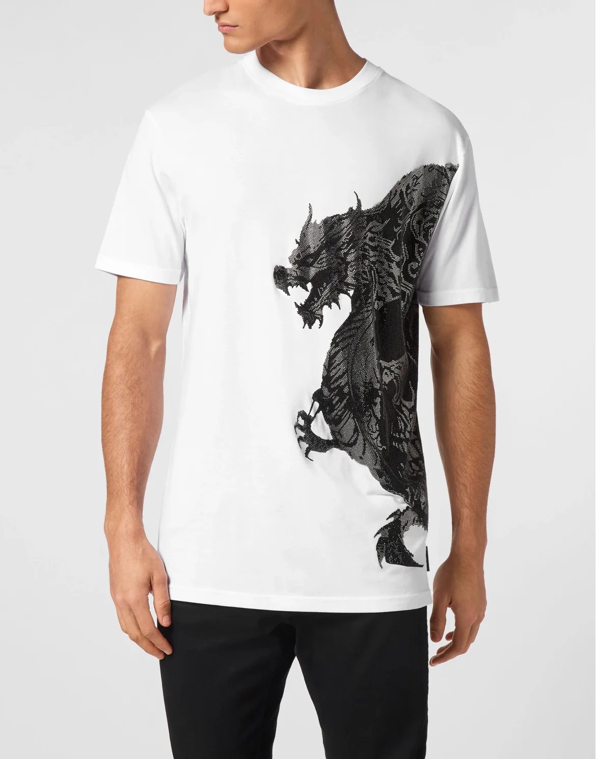 T-shirt Round Neck SS Dragon Skull strass, цвет: Белый