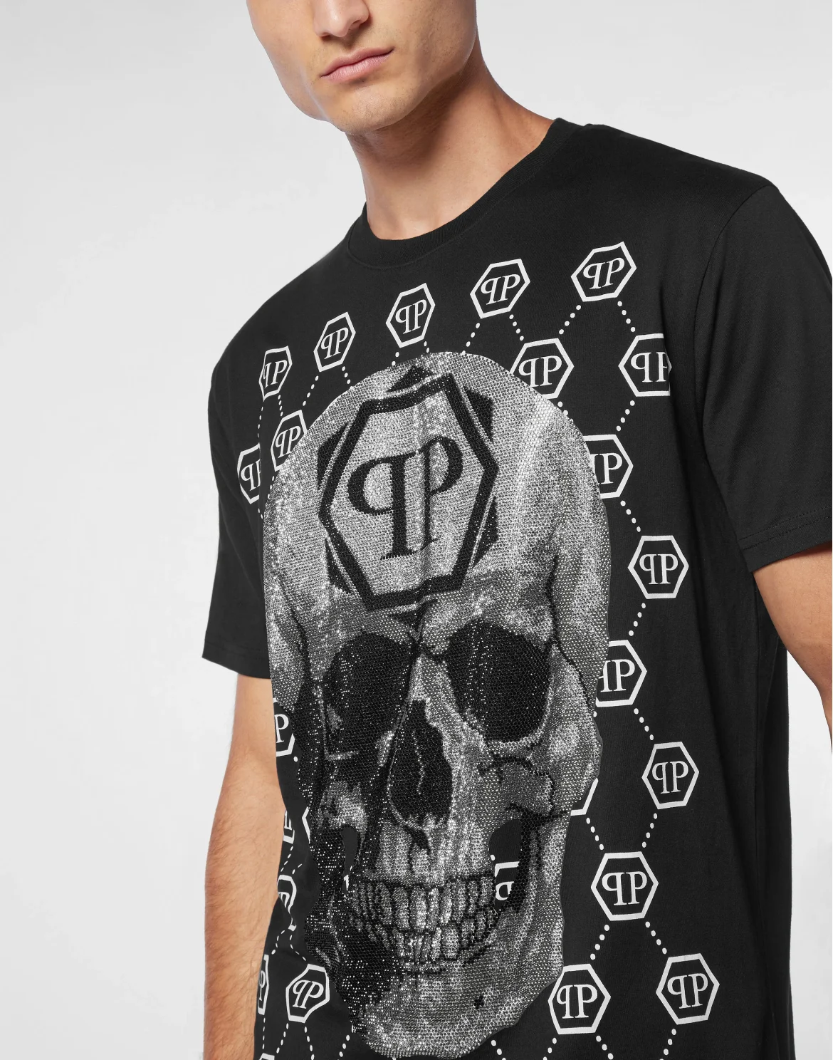 T-shirt Round Neck SS Skull strass, цвет: Черный