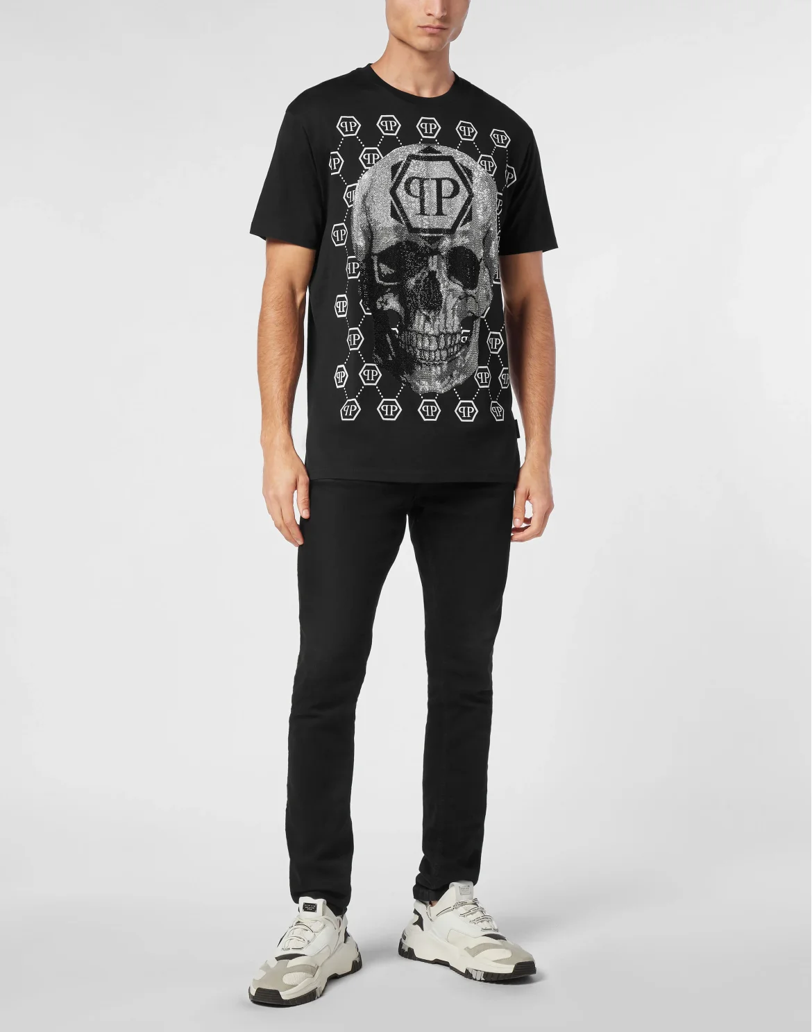 T-shirt Round Neck SS Skull strass, цвет: Черный