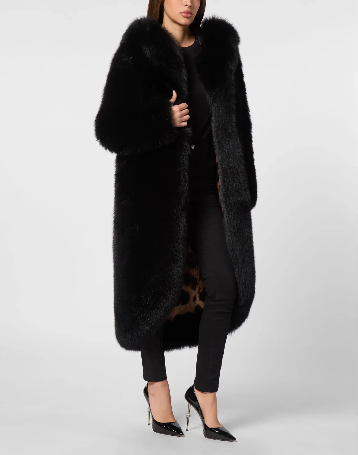 Fox Fur Oversize Coat Long, цвет: Черный
