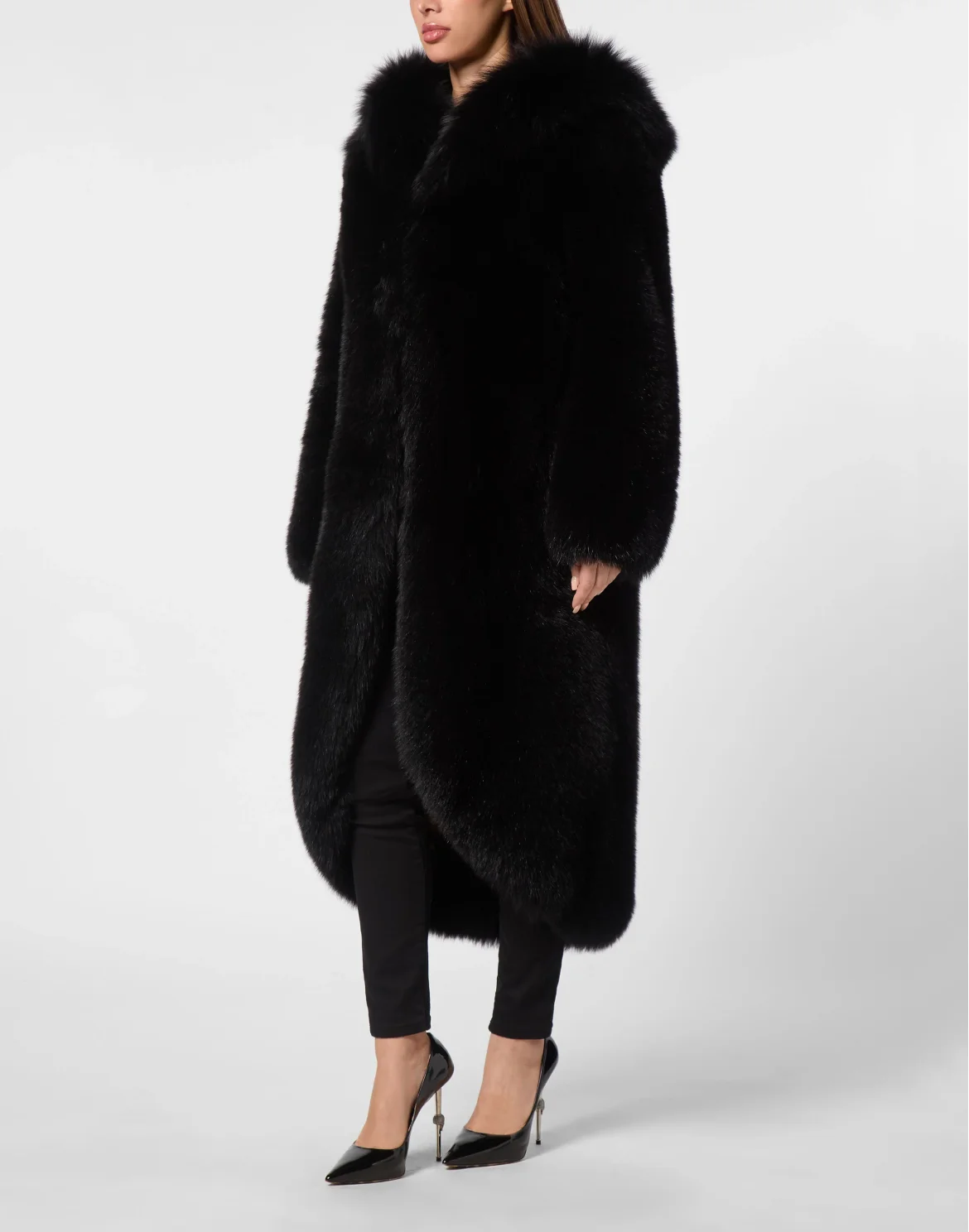 Fox Fur Oversize Coat Long, цвет: Черный