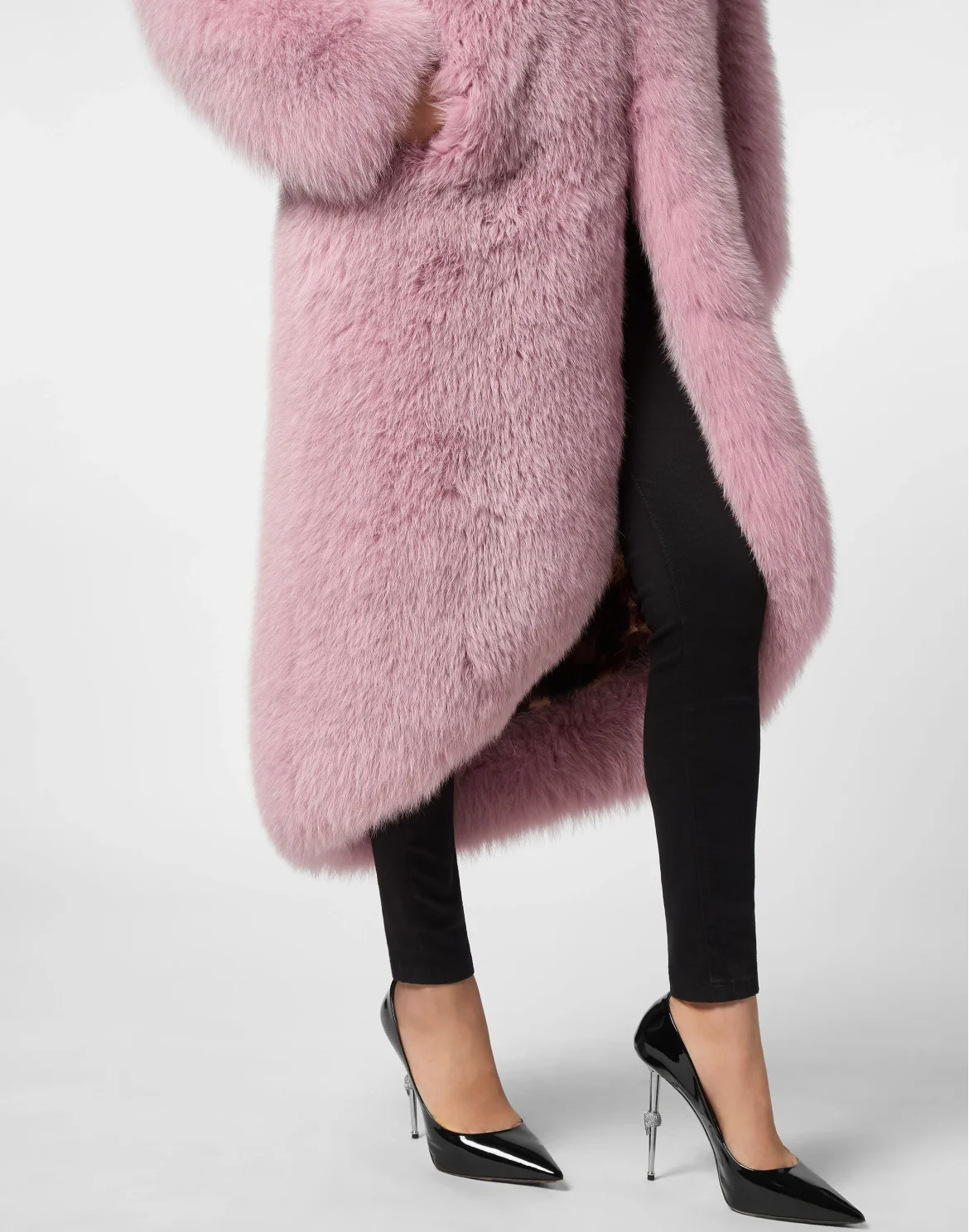 Fox Fur Oversize Coat Long, цвет: Розовый