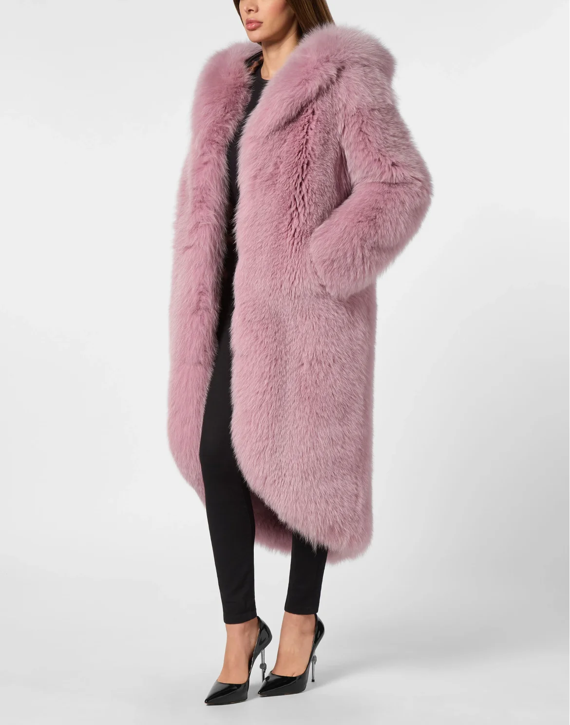 Fox Fur Oversize Coat Long, цвет: Розовый