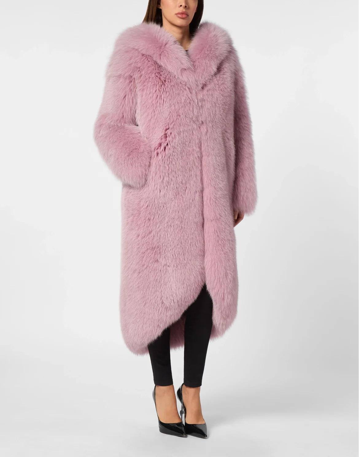 Fox Fur Oversize Coat Long, цвет: Розовый