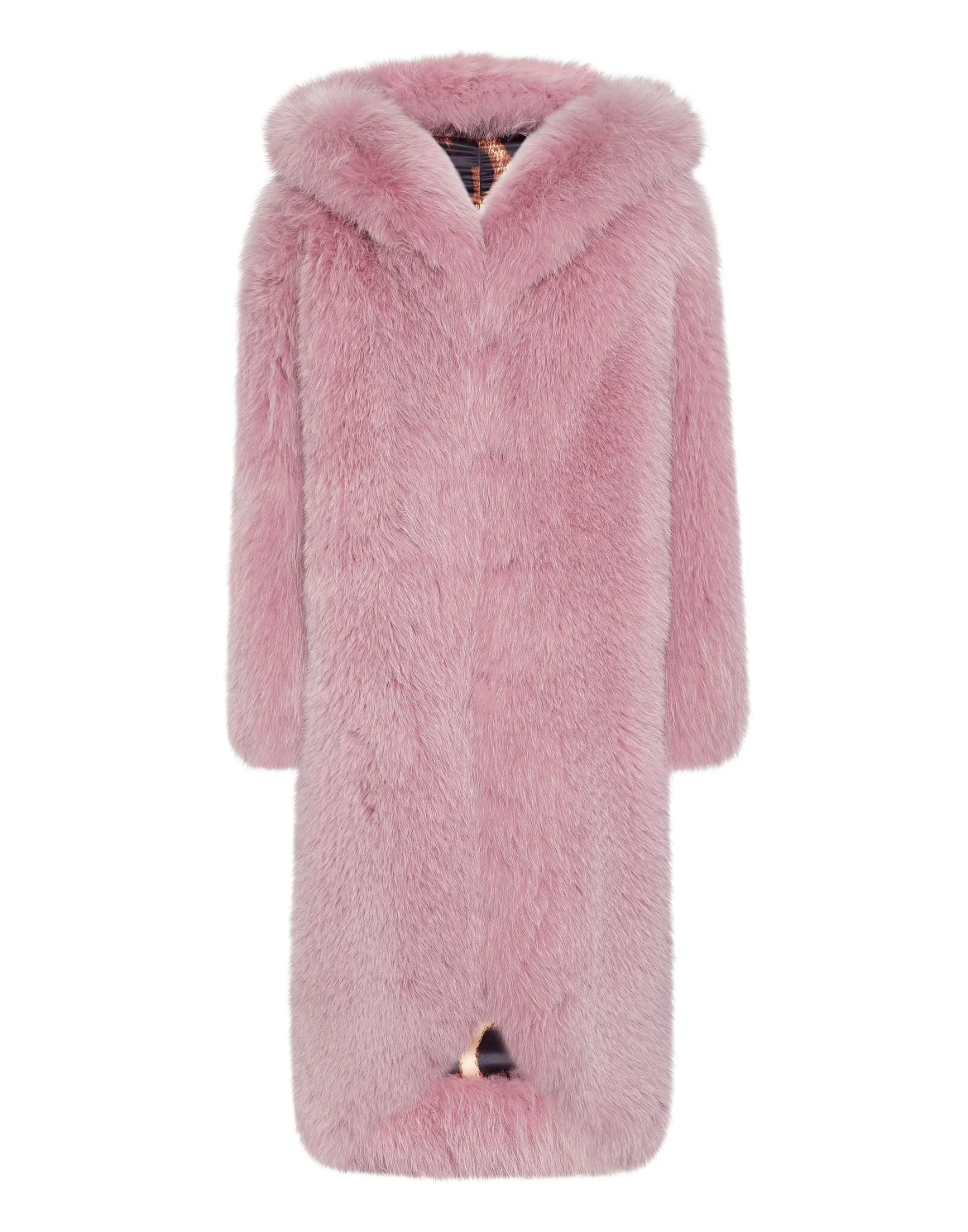 Fox Fur Oversize Coat Long, цвет: Розовый