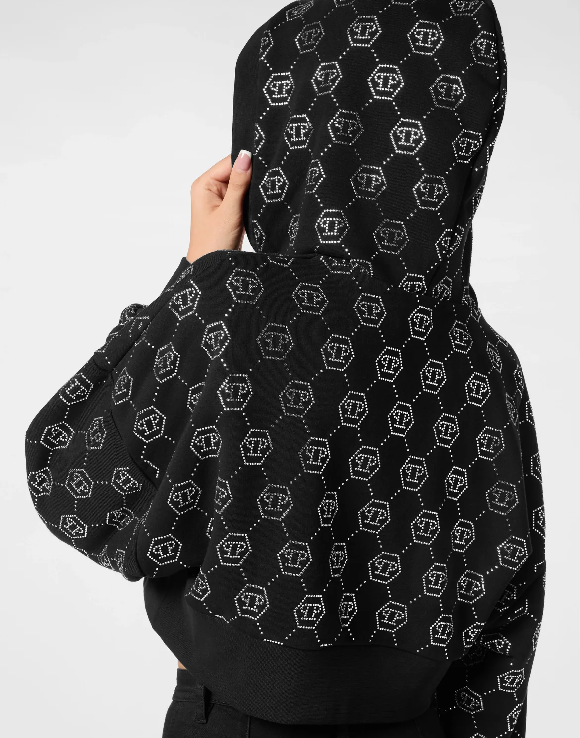 Cropped Hoodie Sweatshirt Monogram, цвет: Черный