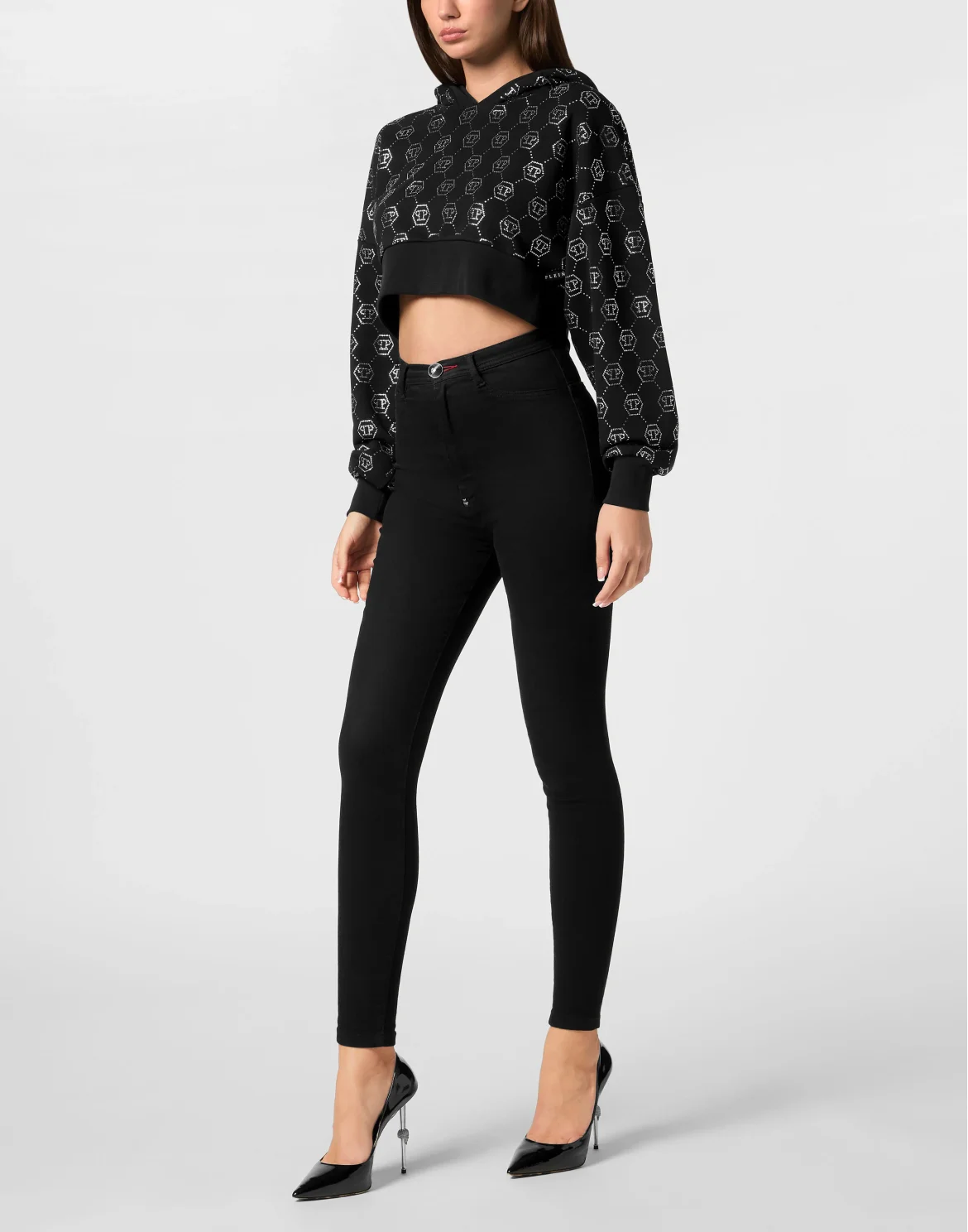Cropped Hoodie Sweatshirt Monogram, цвет: Черный