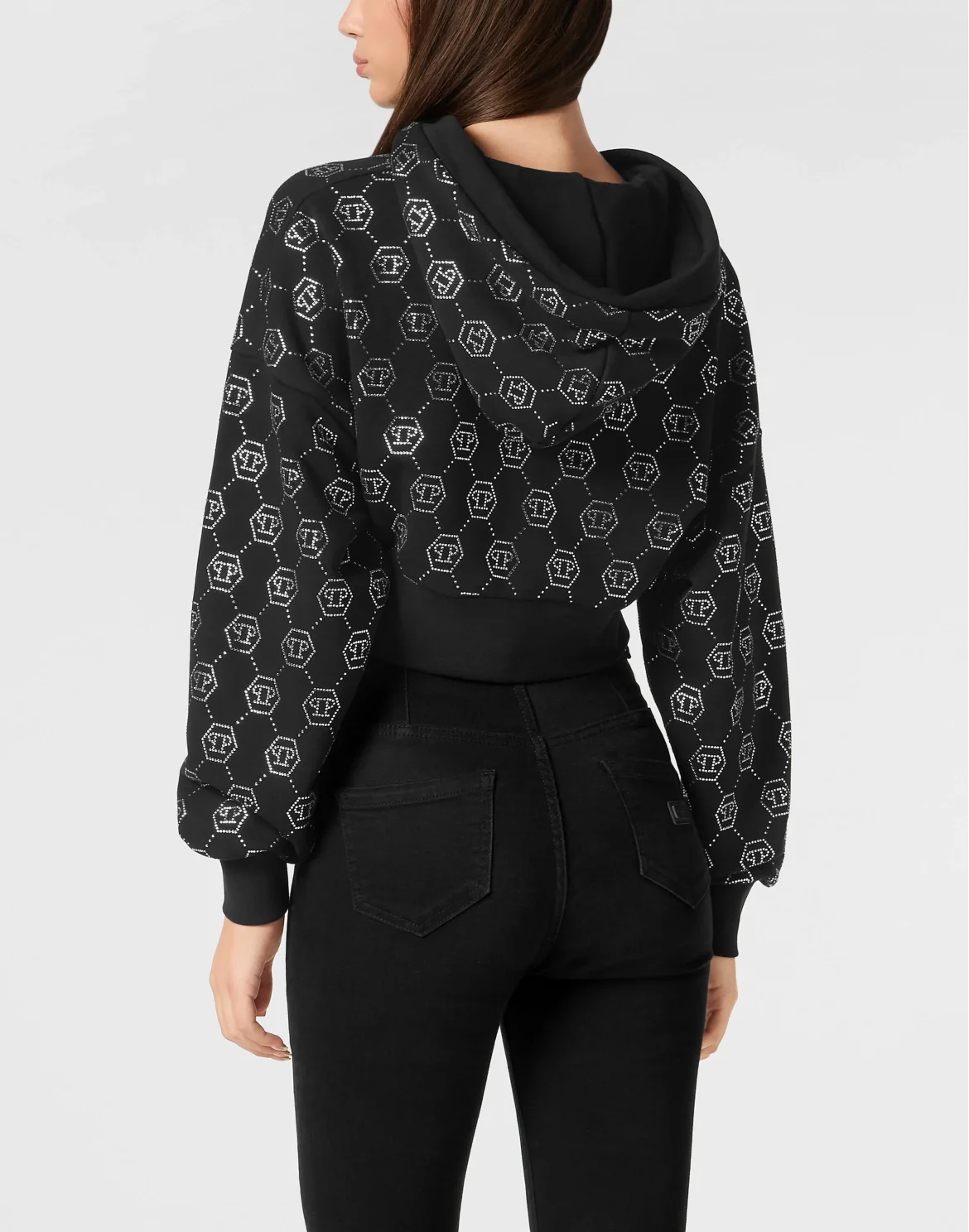 Cropped Hoodie Sweatshirt Monogram, цвет: Черный