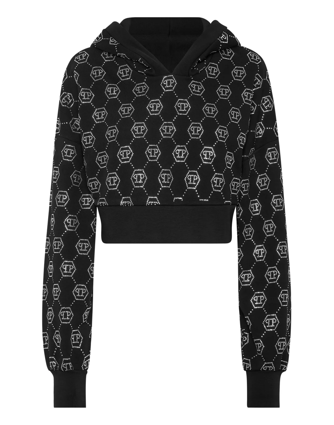 Cropped Hoodie Sweatshirt Monogram, цвет: Черный
