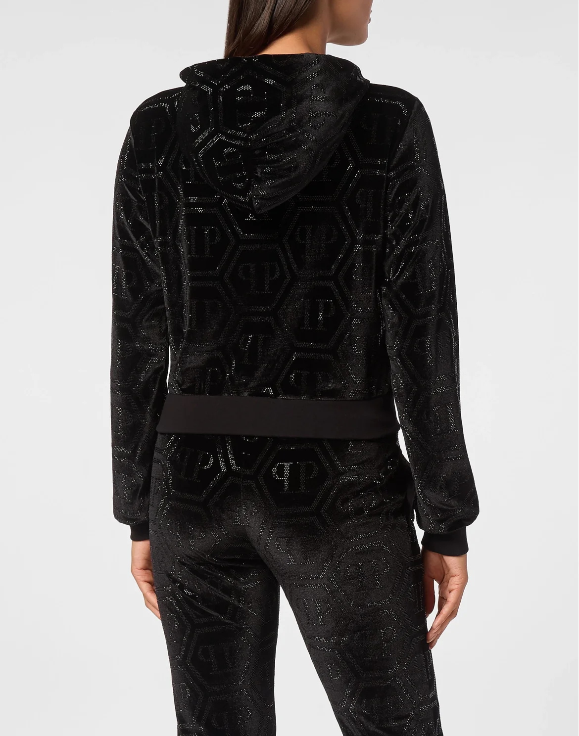 Hoodie Sweatshirt Strass Monogram, цвет: Черный