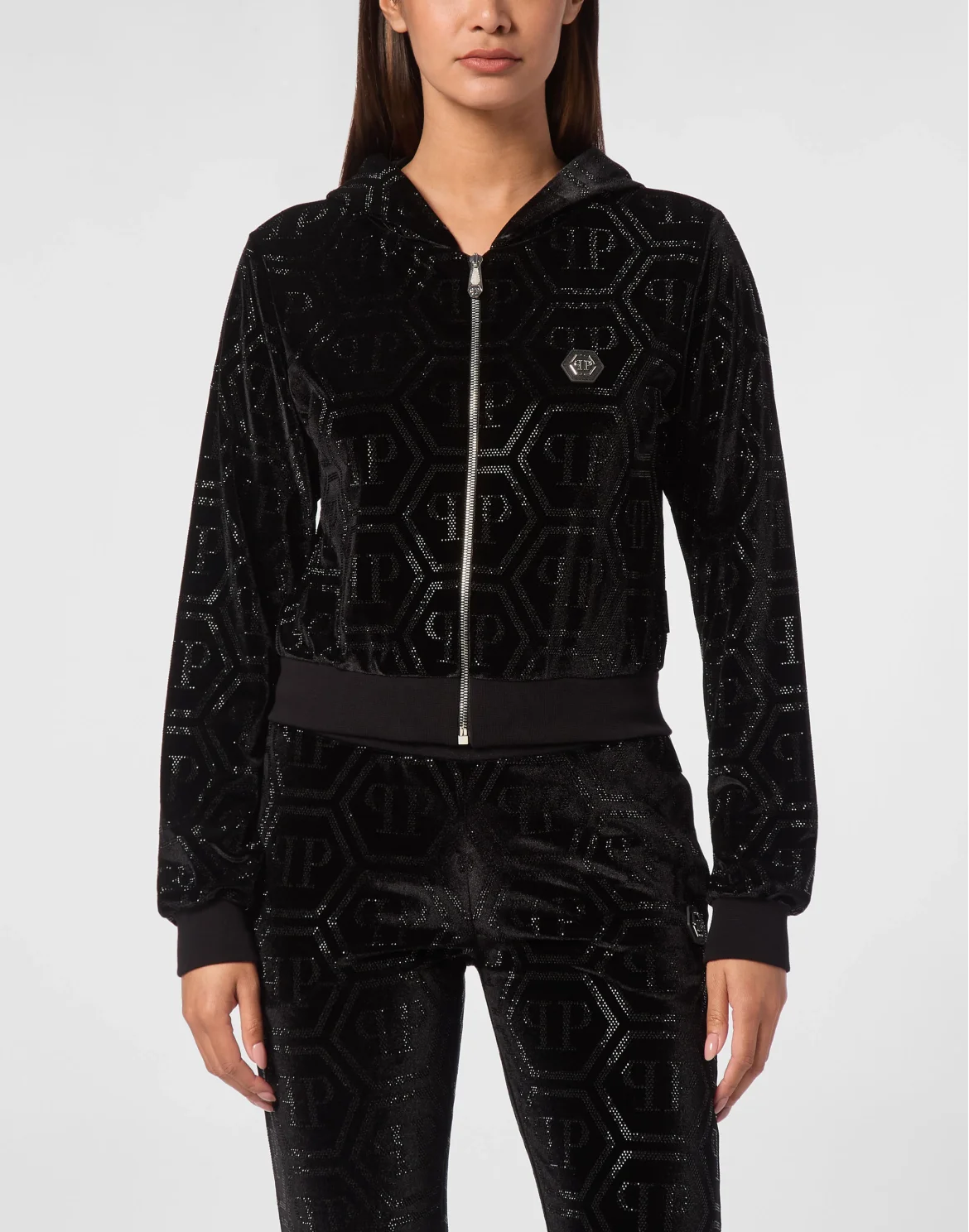 Hoodie Sweatshirt Strass Monogram, цвет: Черный