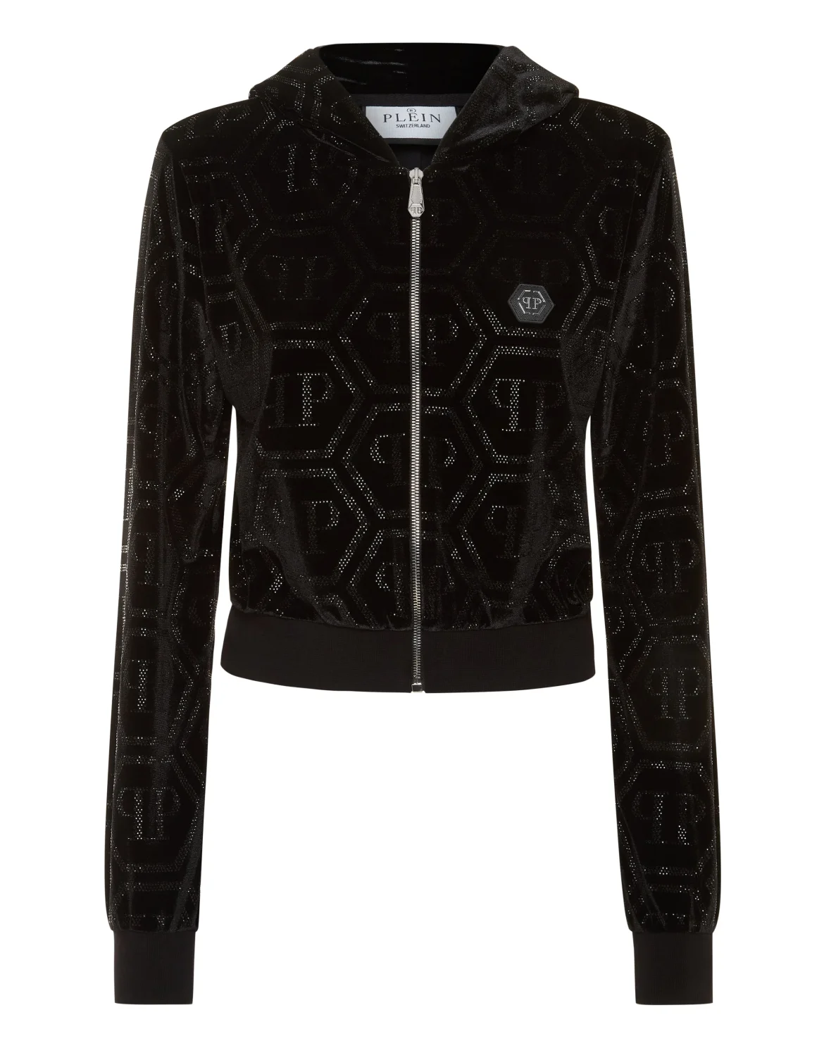 Hoodie Sweatshirt Strass Monogram, цвет: Черный