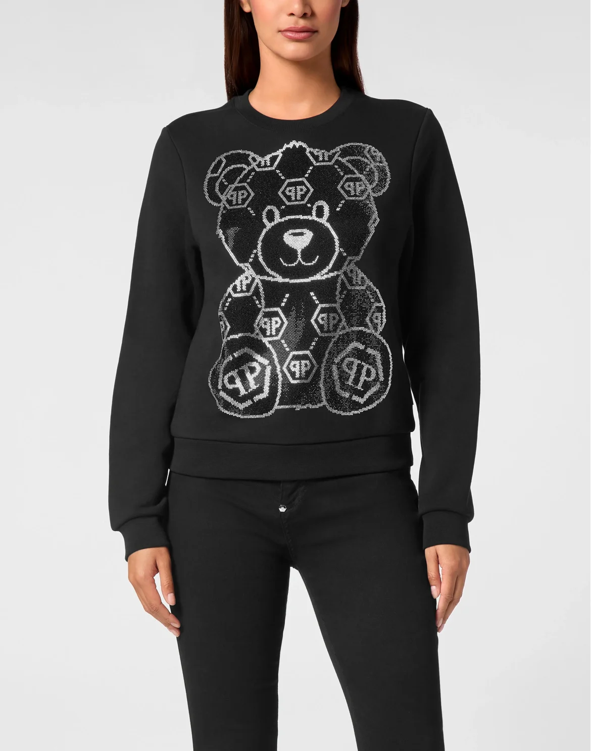 Sweatshirt Long-Sleeve Strass Teddy Bear, цвет: Черный