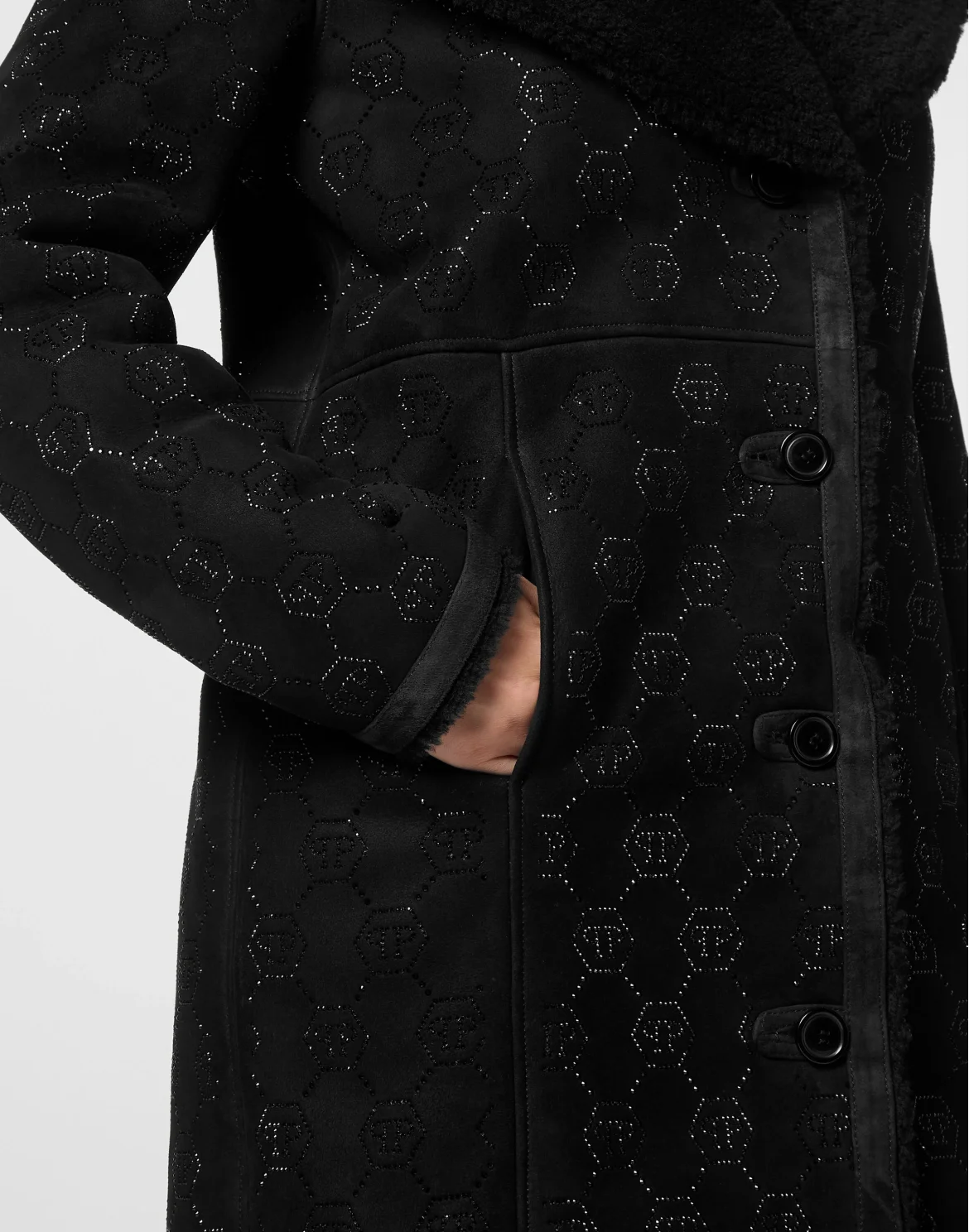 Shearling Oversize Coat Strass Monogram, цвет: Черный