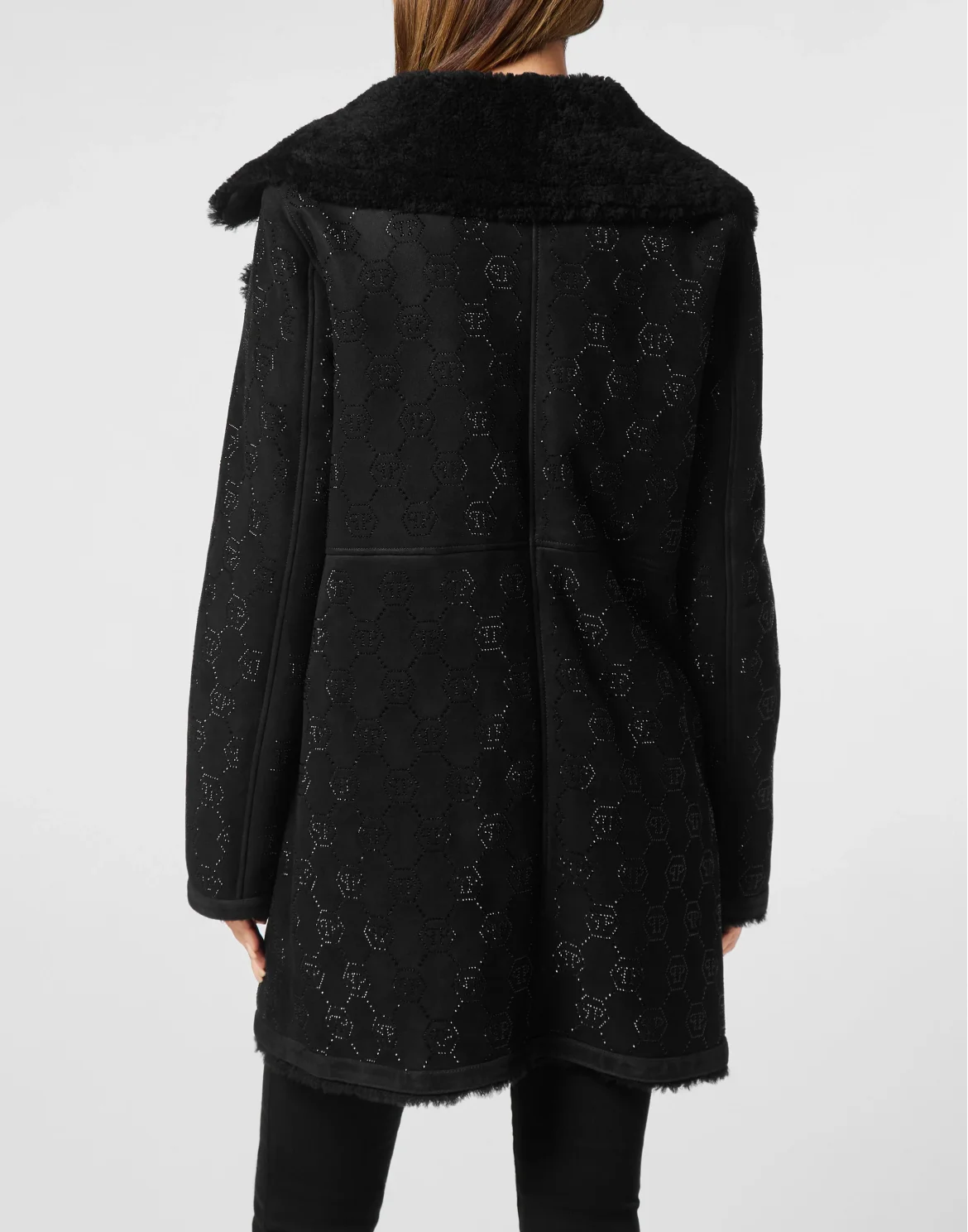 Shearling Oversize Coat Strass Monogram, цвет: Черный