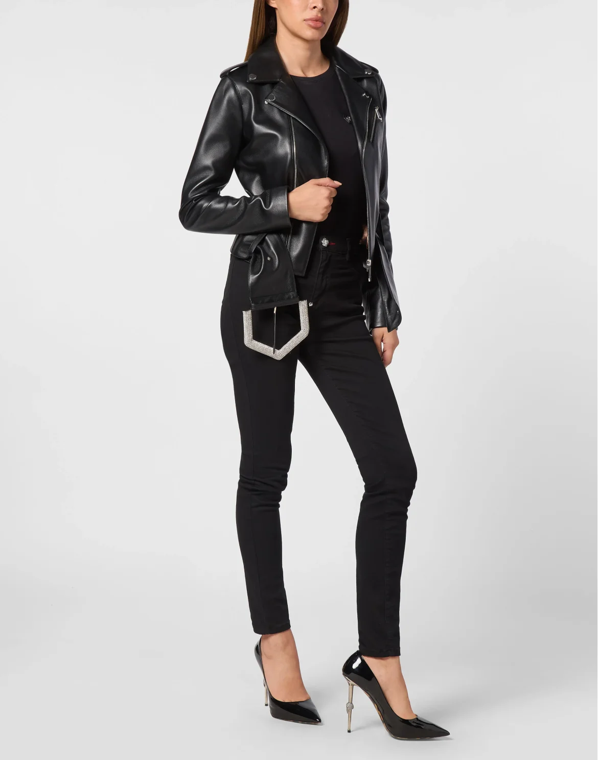Leather Biker Jacket Strass, цвет: Черный