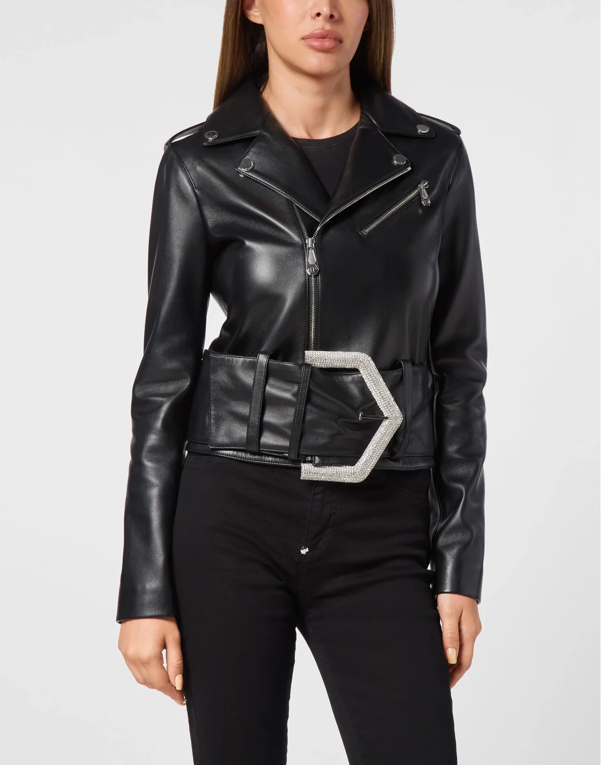 Leather Biker Jacket Strass, цвет: Черный