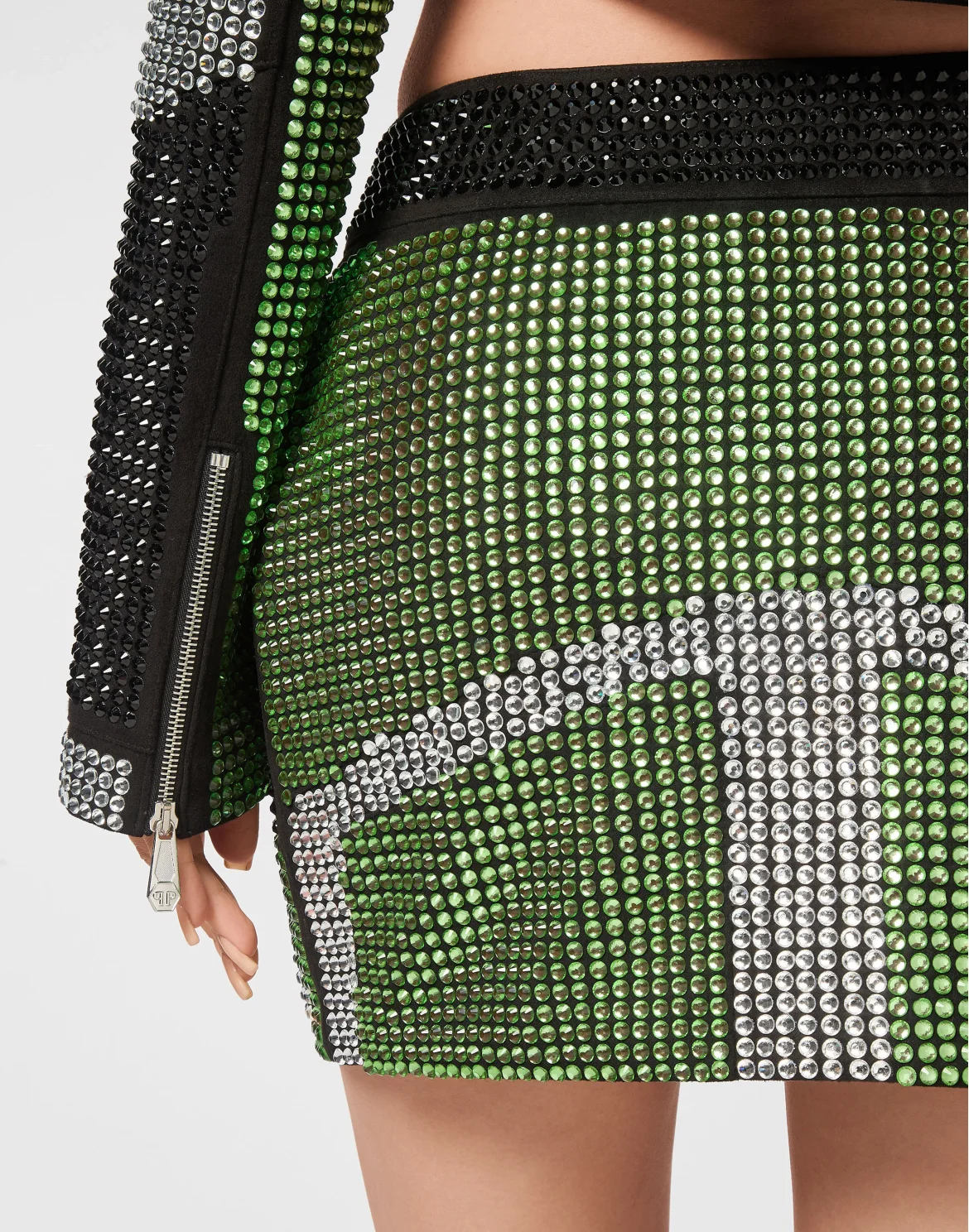 Cropped Leather Biker Jacket Strass, цвет: Зеленый