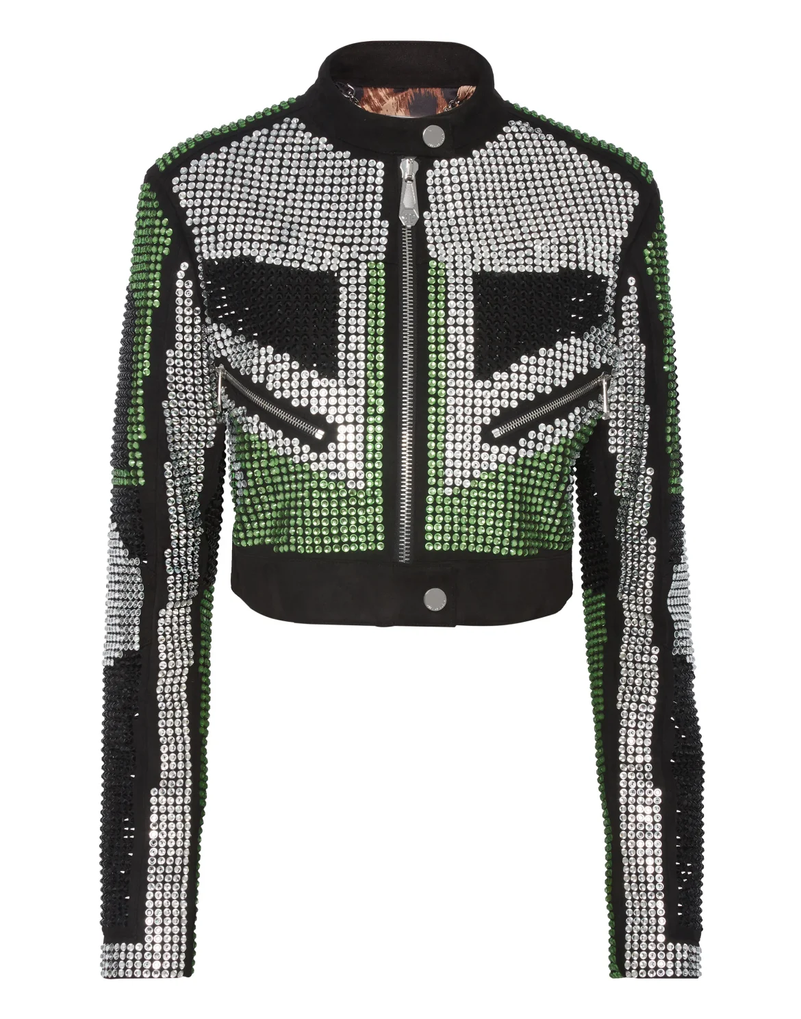 Cropped Leather Biker Jacket Strass, цвет: Зеленый