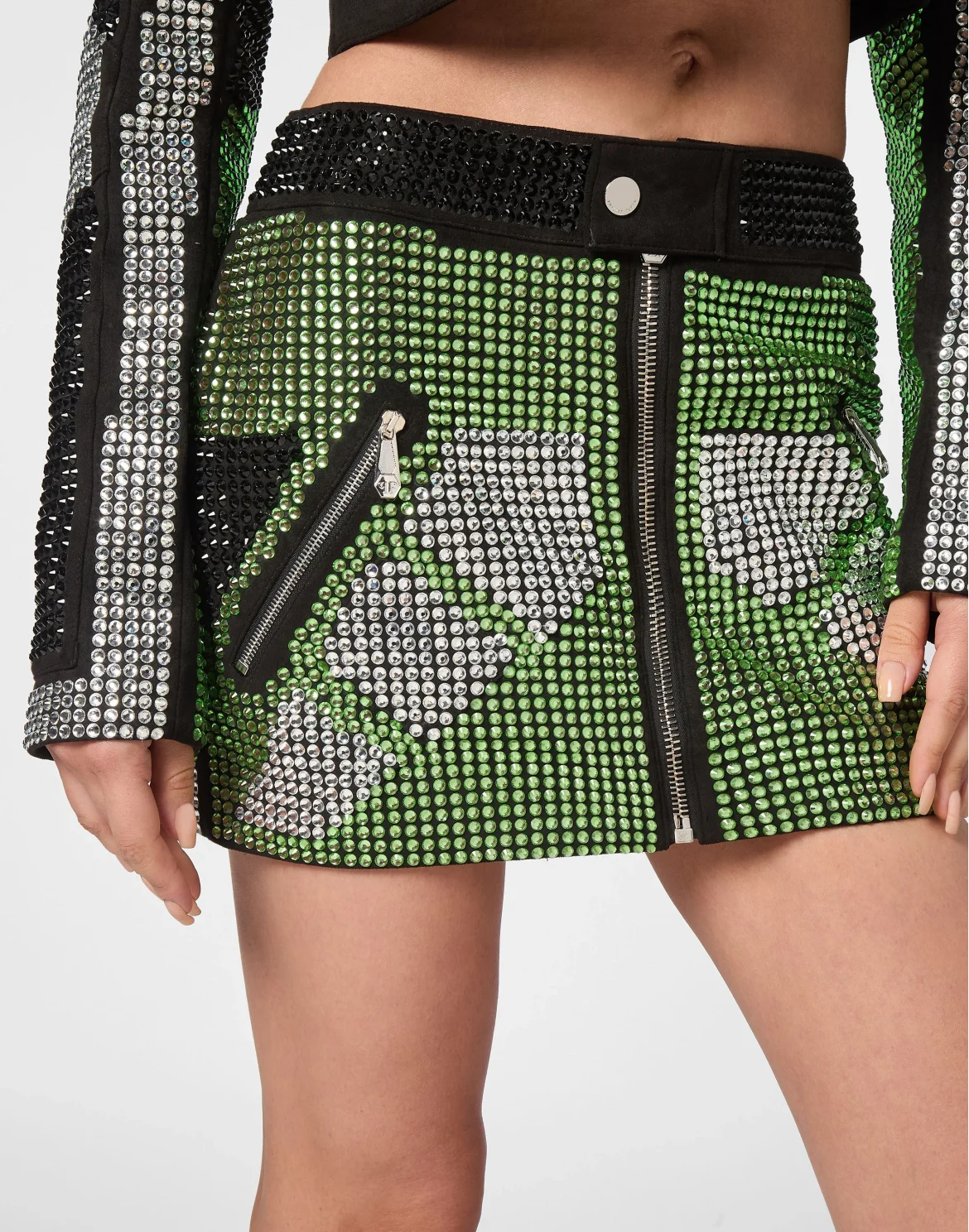 Leather Strass  Skirt Mini Crystal, цвет: Зеленый