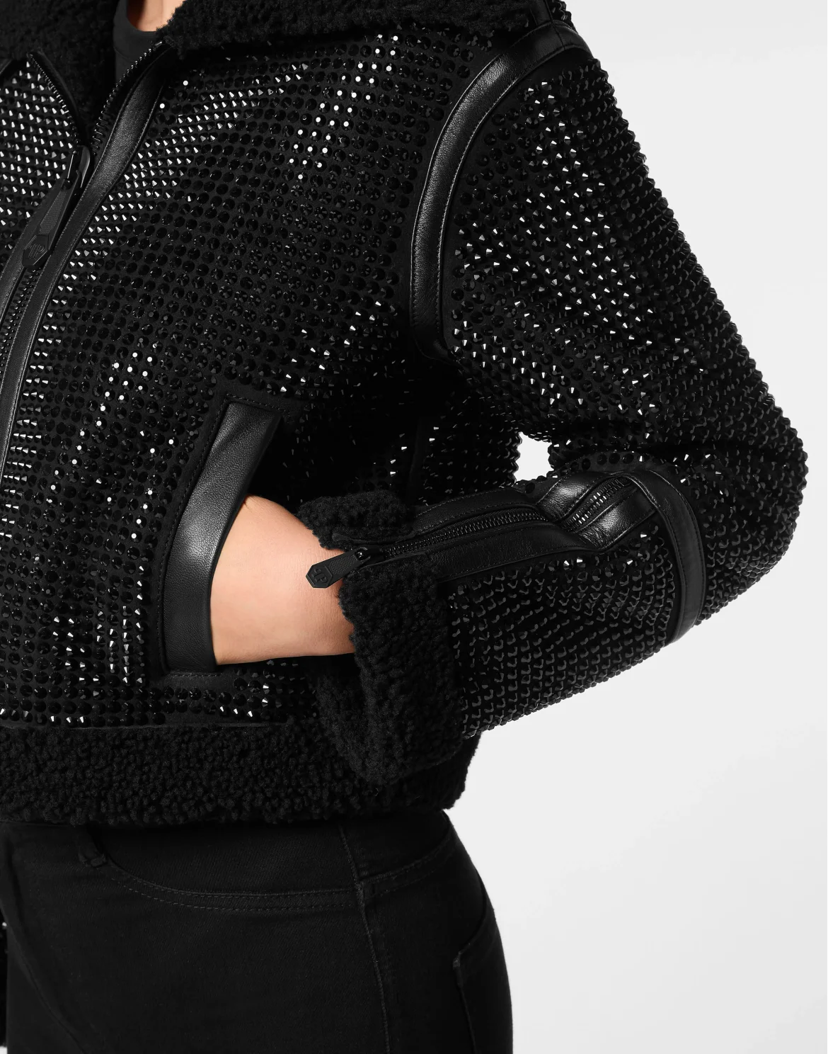 Crystal Shearling Cropped Jacket, цвет: Черный