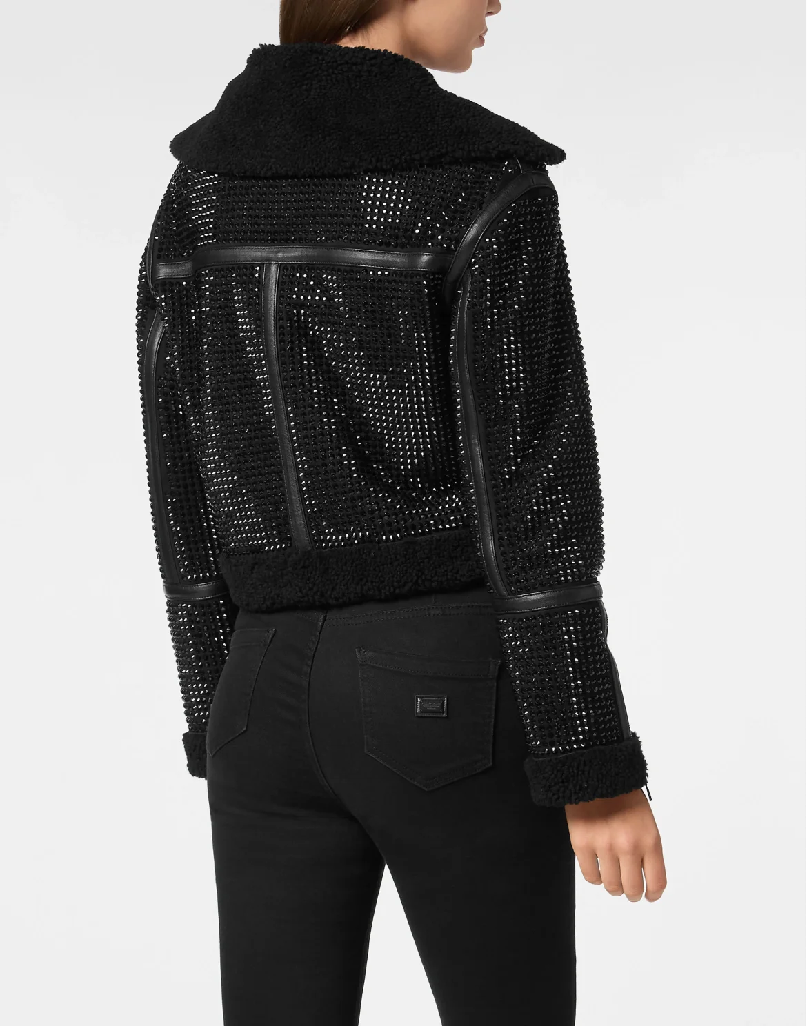 Crystal Shearling Cropped Jacket, цвет: Черный