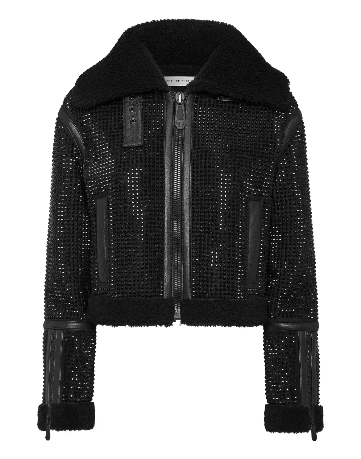Crystal Shearling Cropped Jacket, цвет: Черный