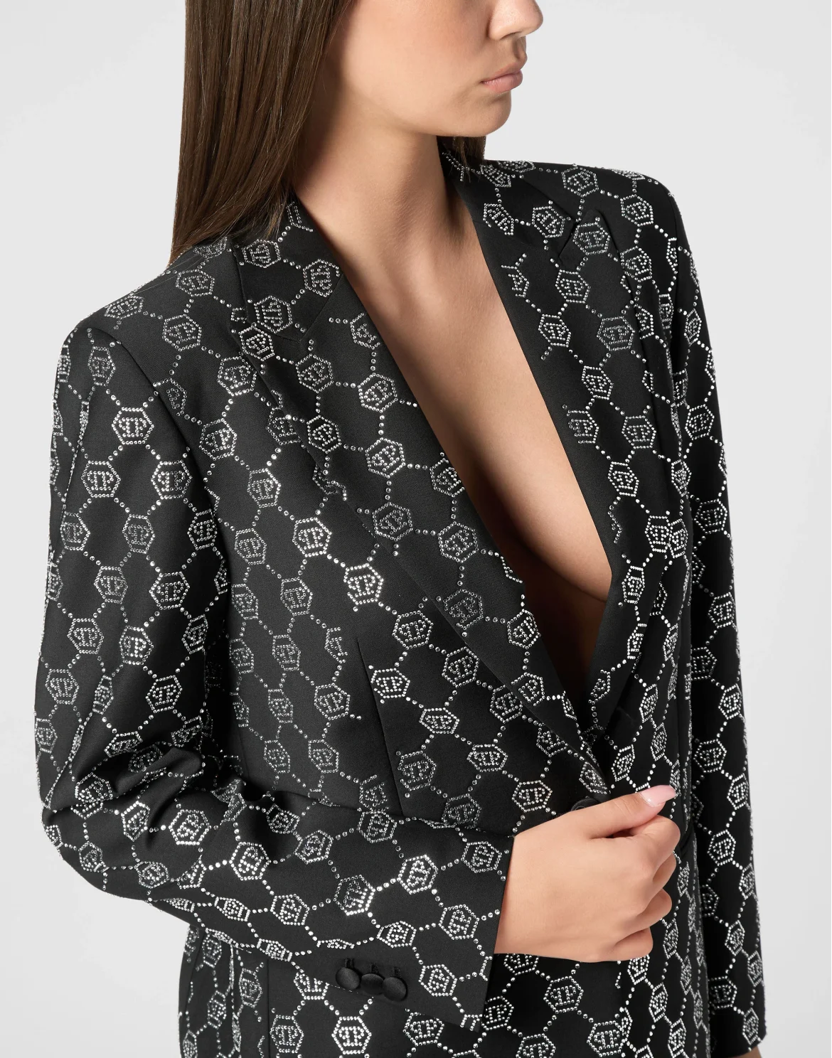 Wool Blazer Strass Monogram, цвет: Черный