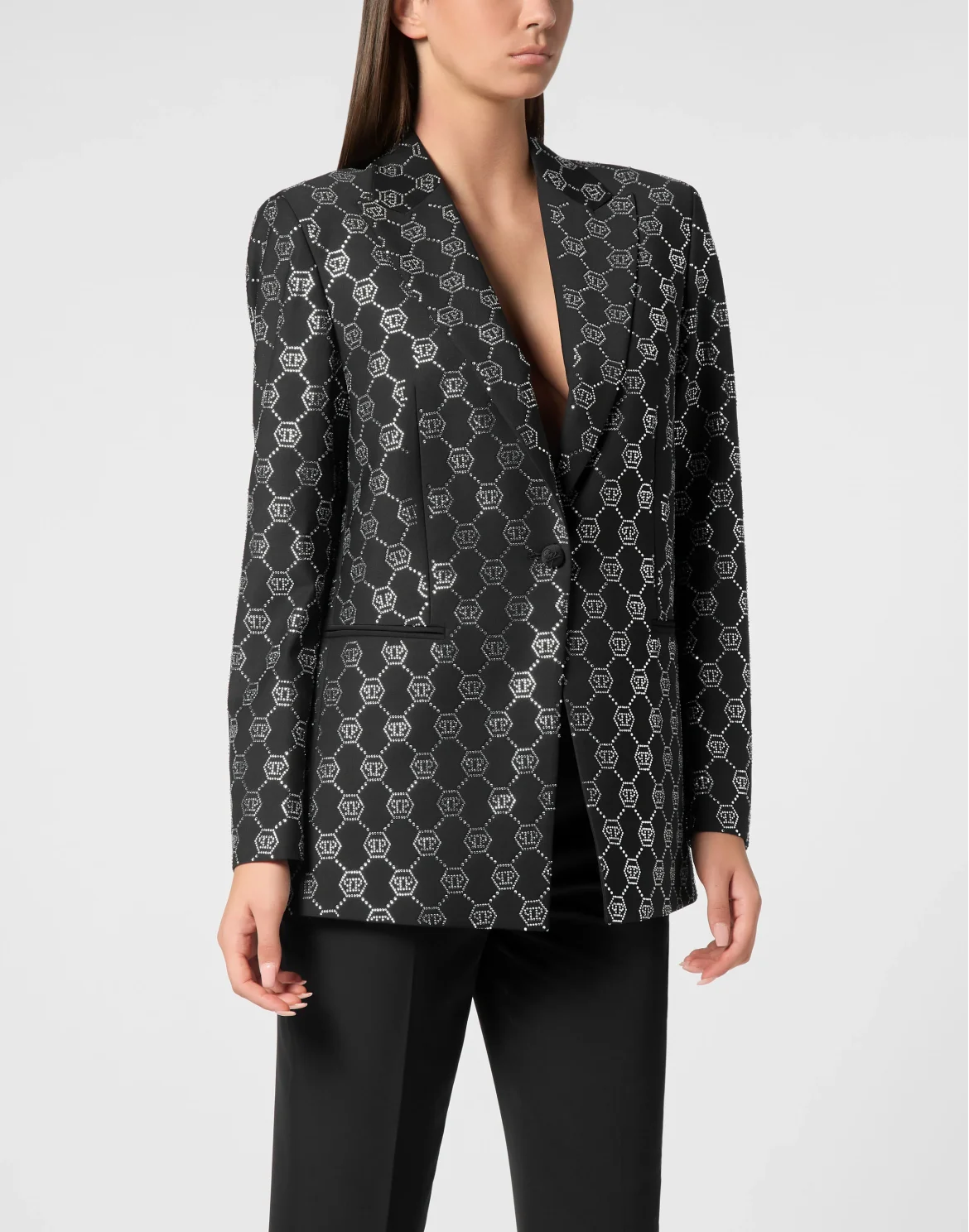 Wool Blazer Strass Monogram, цвет: Черный