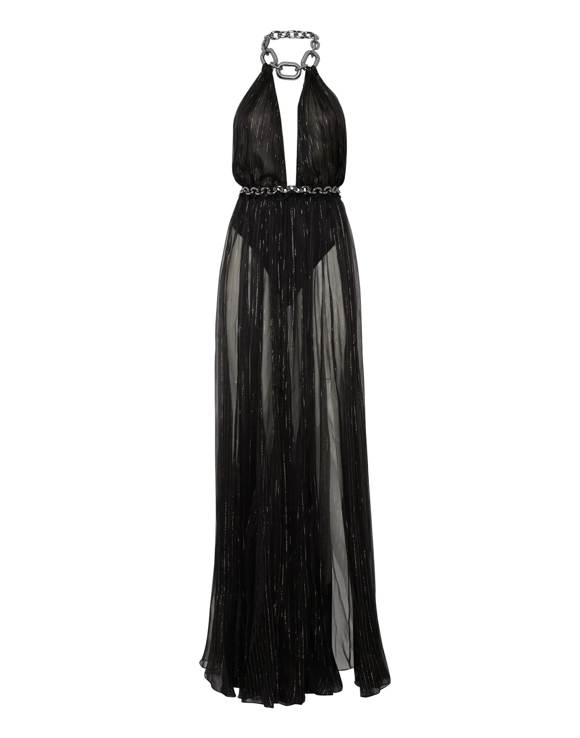Chiffon Woven Chain Long Dress, цвет: Черный