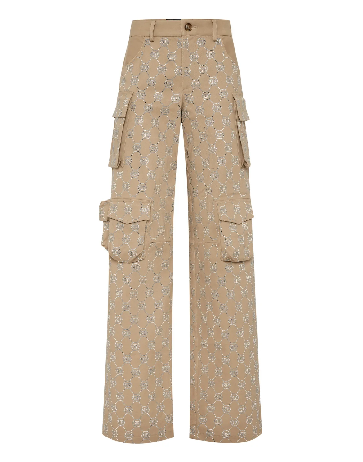 Long Trousers Cargo Fit Strass Monogram, цвет: Бежевый