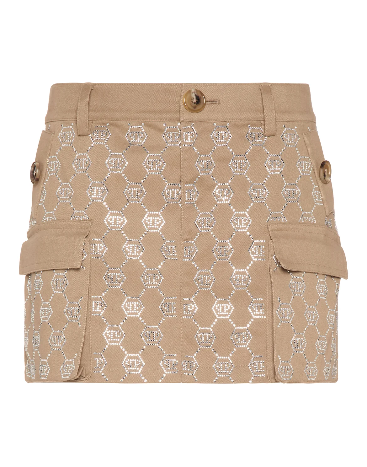 Cargo Mini Skirt Strass Monogram, цвет: Бежевый