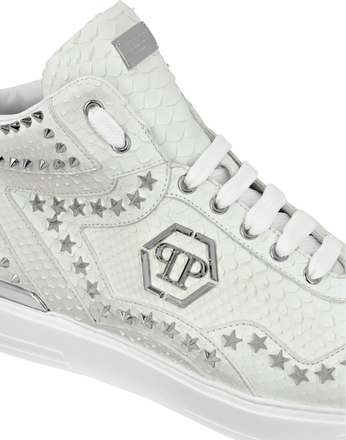 Python Leather Mid-Top Sneakers Studs, цвет: Белый