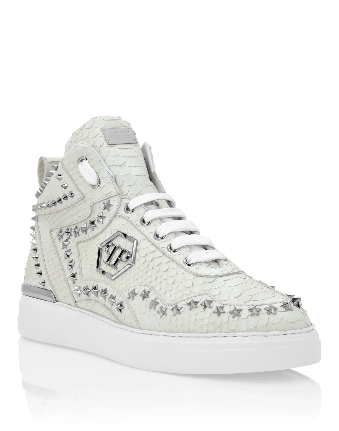 Python Leather Mid-Top Sneakers Studs, цвет: Белый