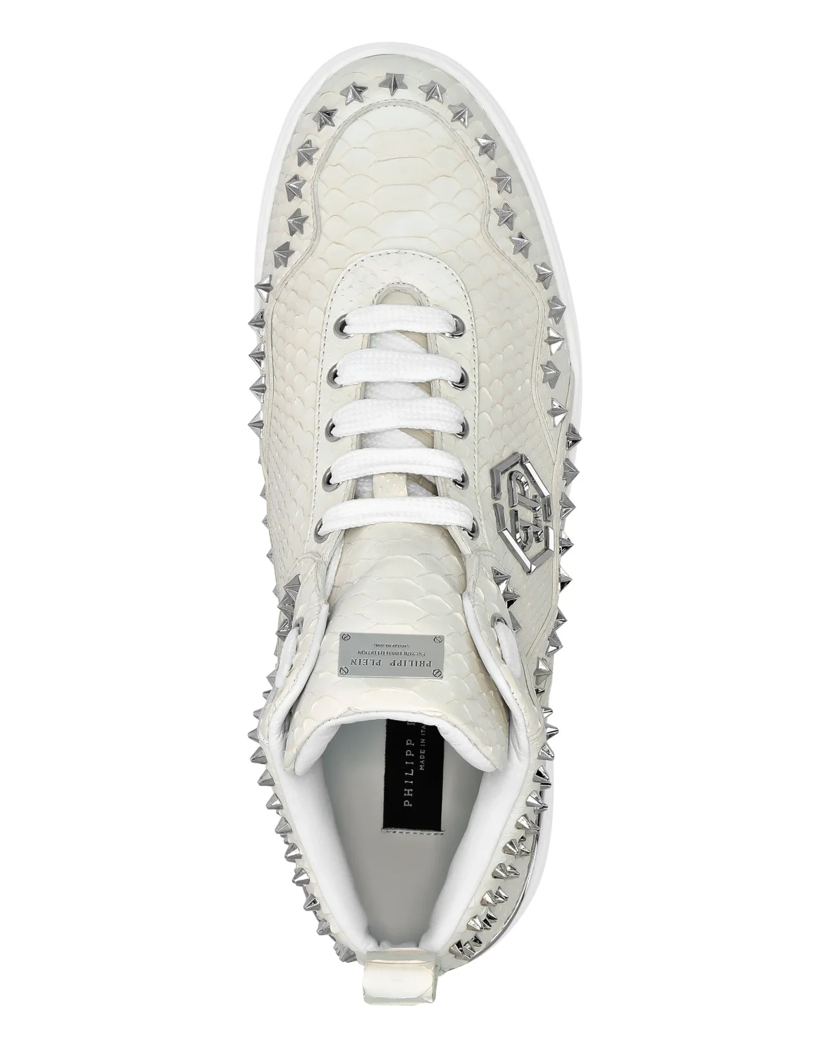 Python Leather Mid-Top Sneakers Studs, цвет: Белый