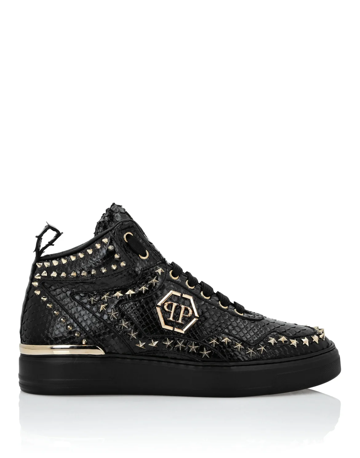 Python Leather Mid-Top Sneakers Studs, цвет: Черный