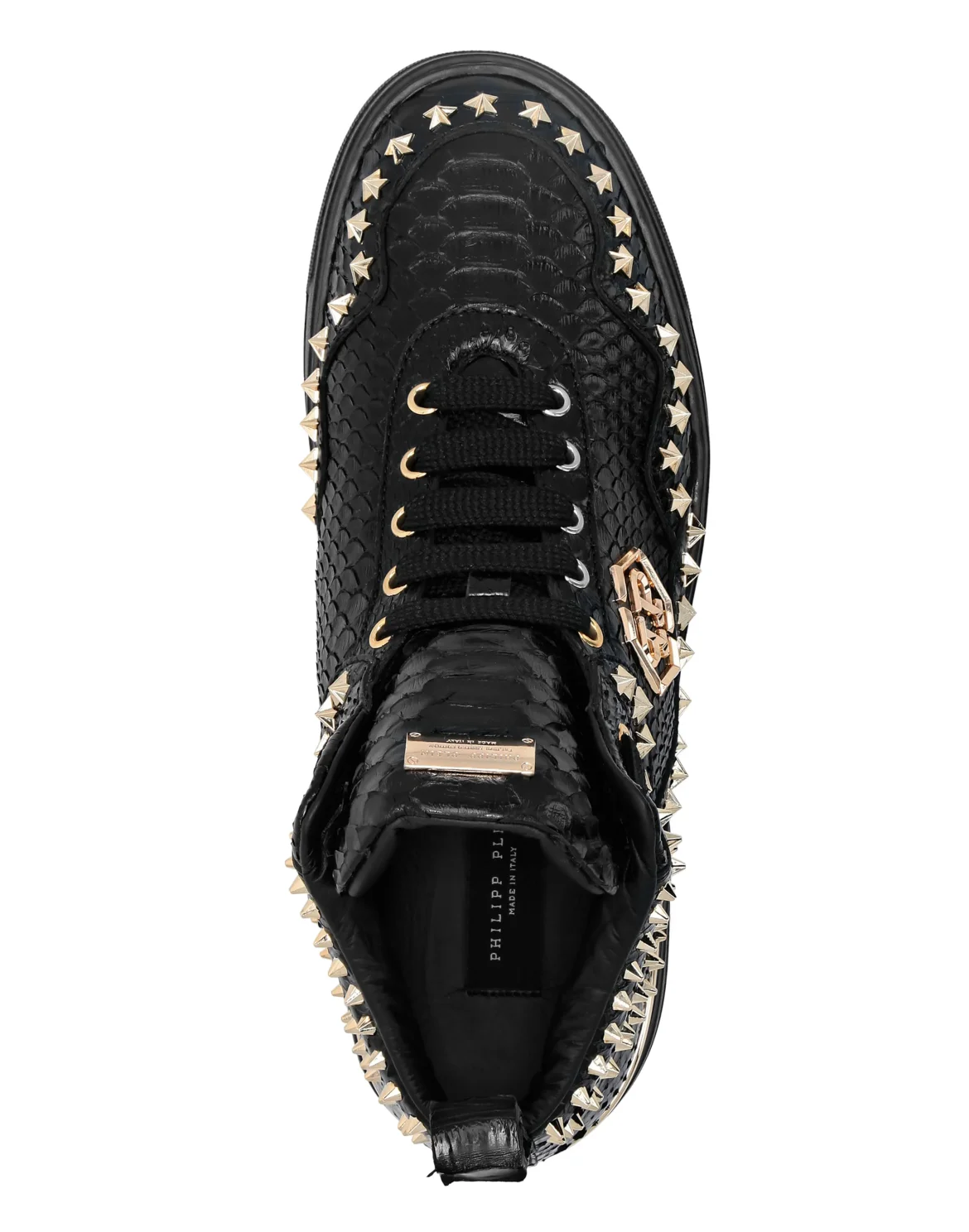 Python Leather Mid-Top Sneakers Studs, цвет: Черный