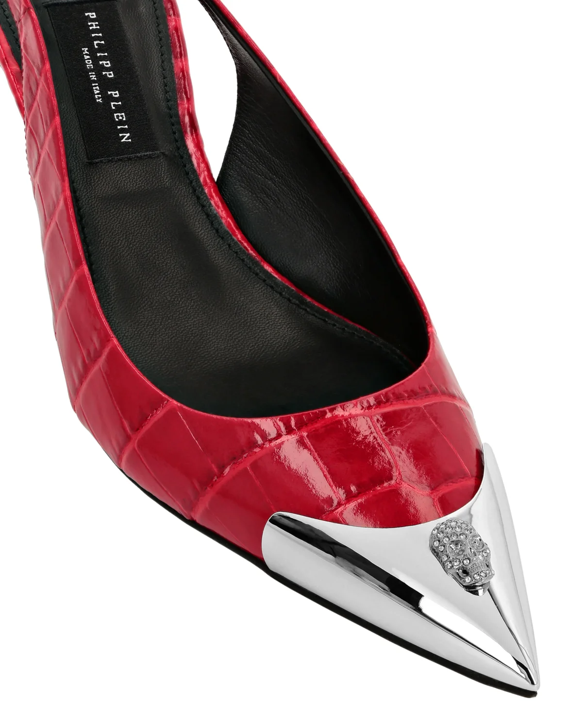 Crocco Slingback Low Heels Shoes Skull strass, цвет: Красный