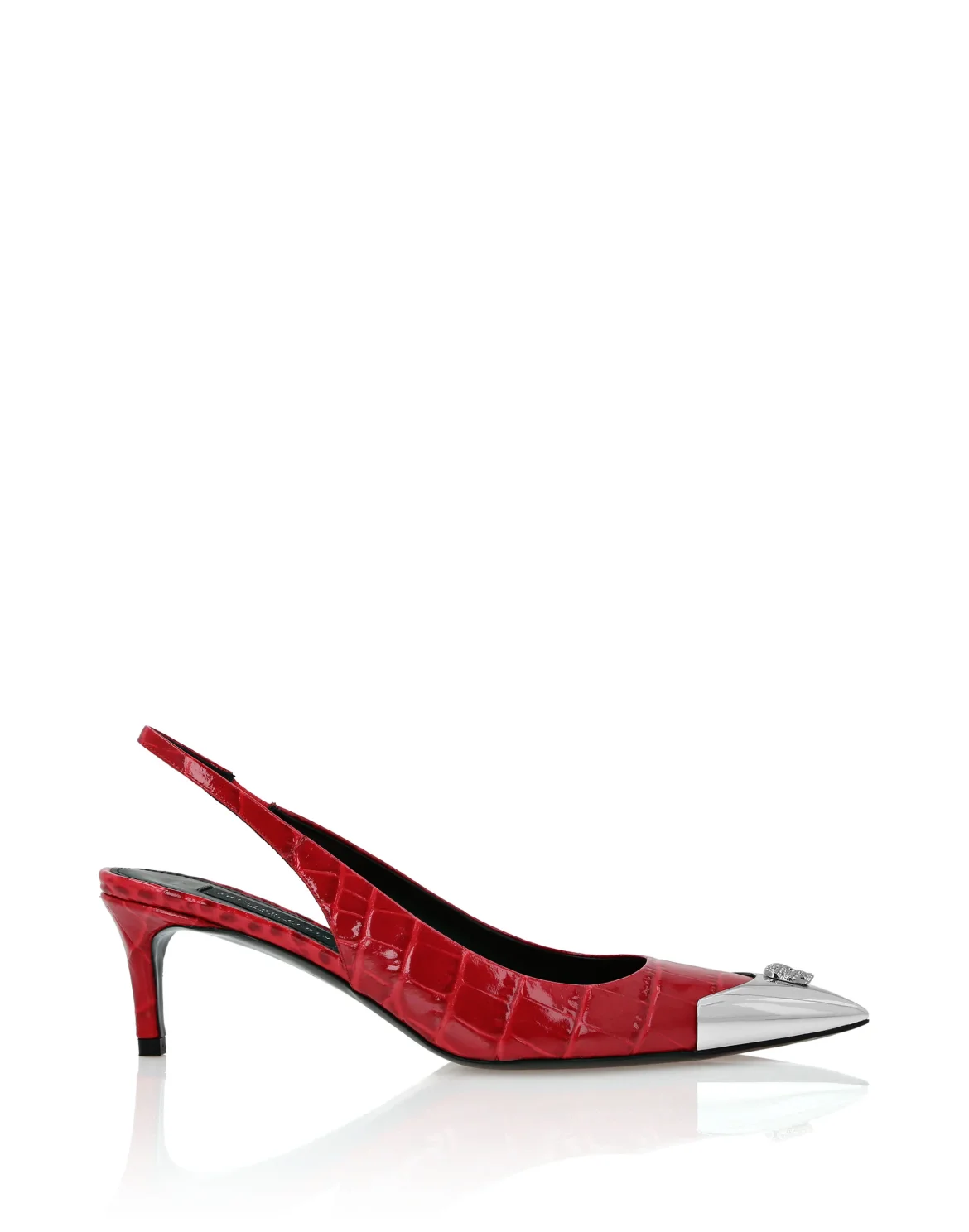 Crocco Slingback Low Heels Shoes Skull strass, цвет: Красный
