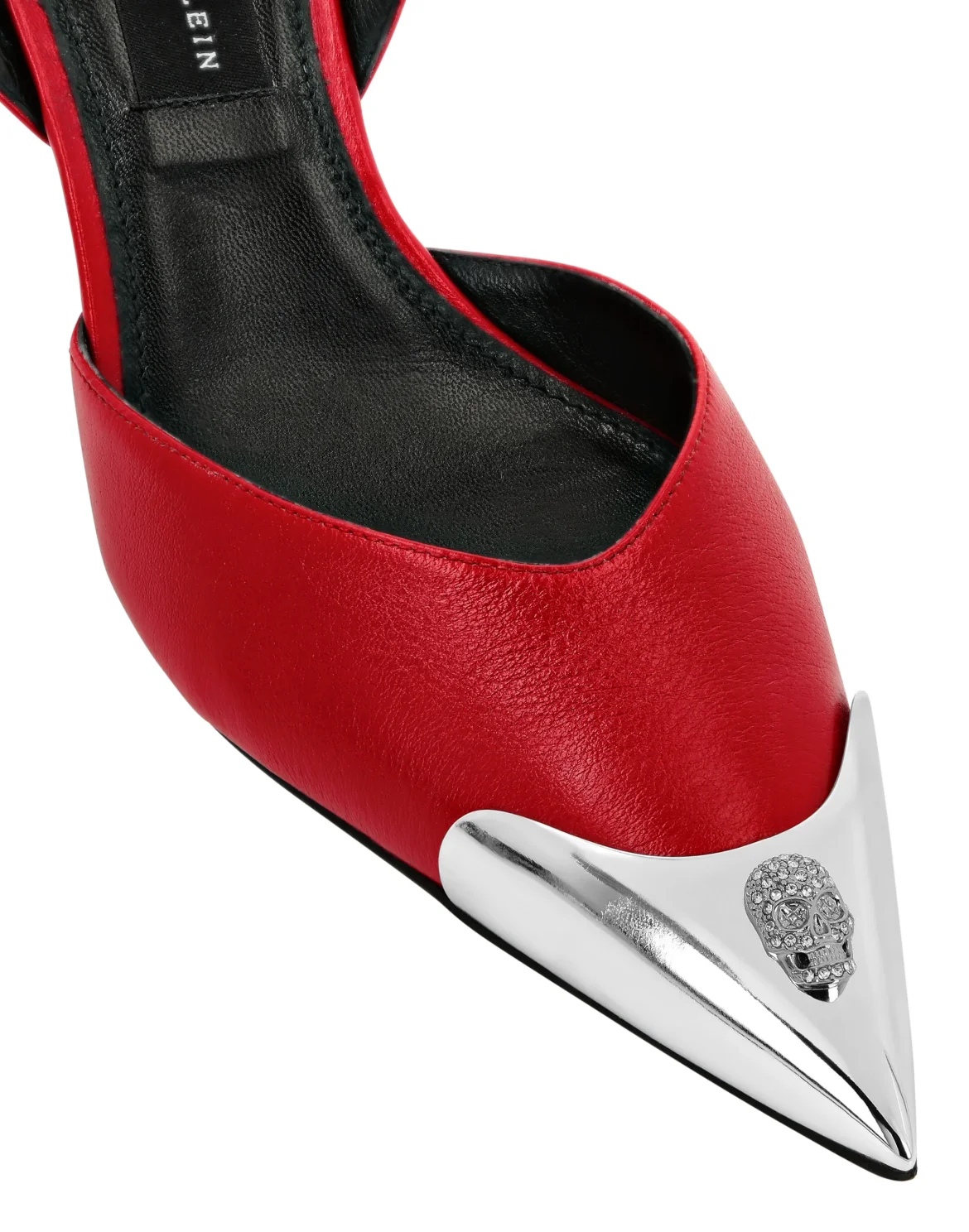 Nappa Leather Slingback Low Heels Shoes Skull strass, цвет: Красный