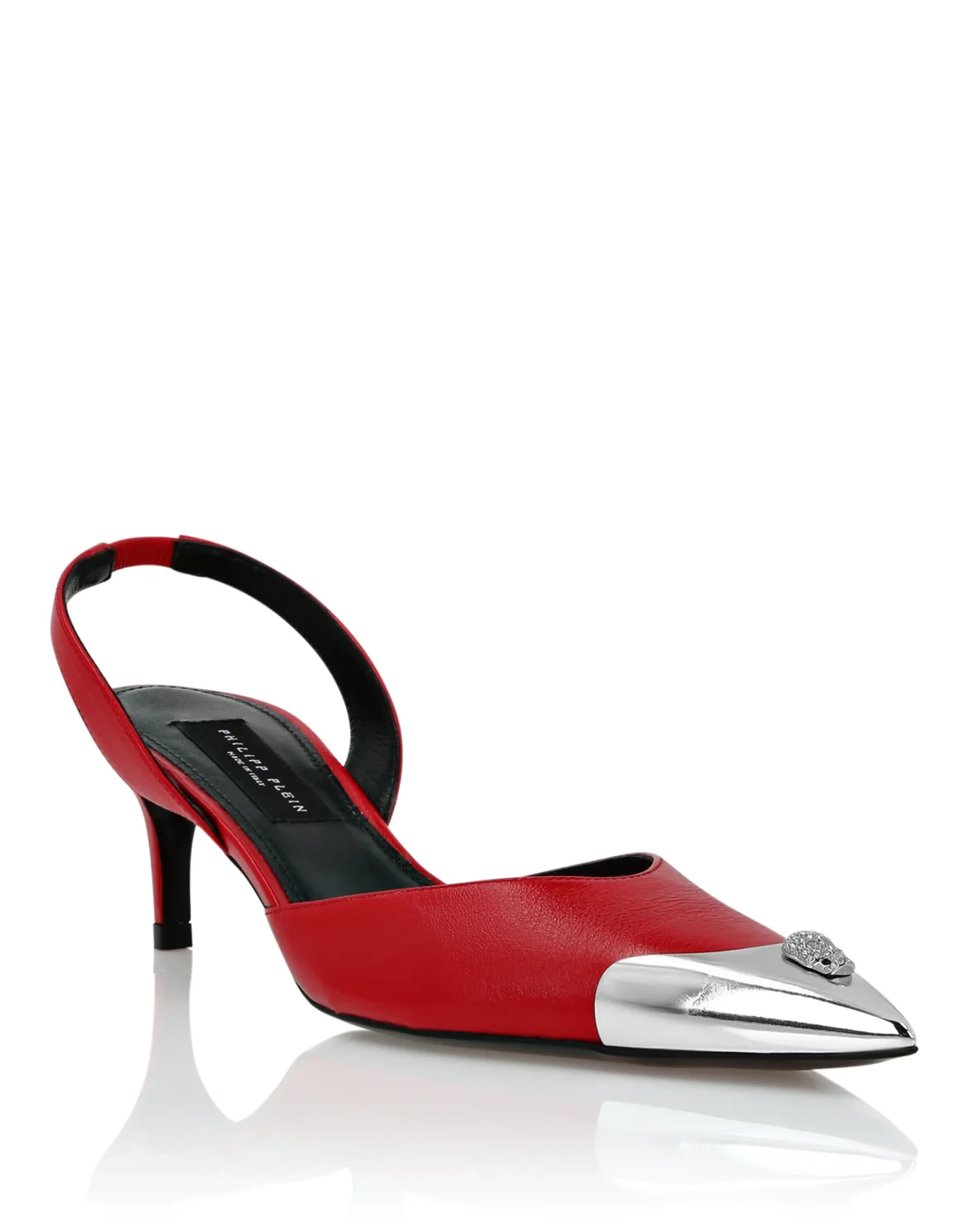 Nappa Leather Slingback Low Heels Shoes Skull strass, цвет: Красный