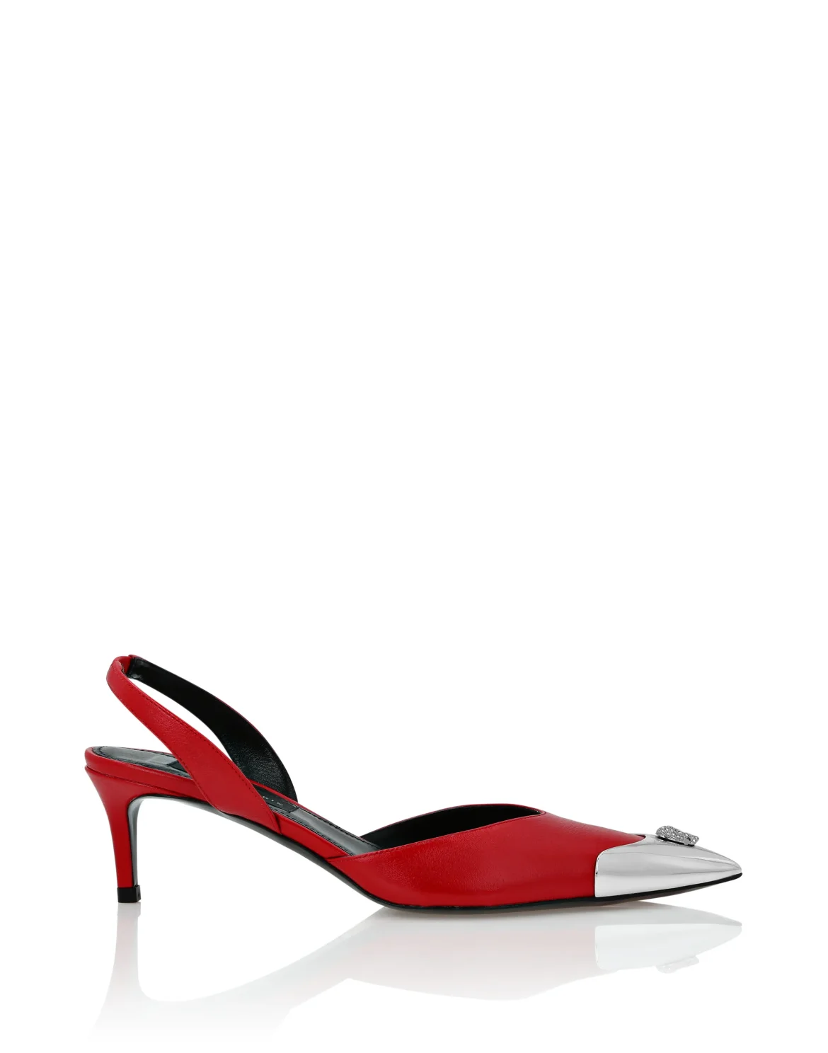 Nappa Leather Slingback Low Heels Shoes Skull strass, цвет: Красный
