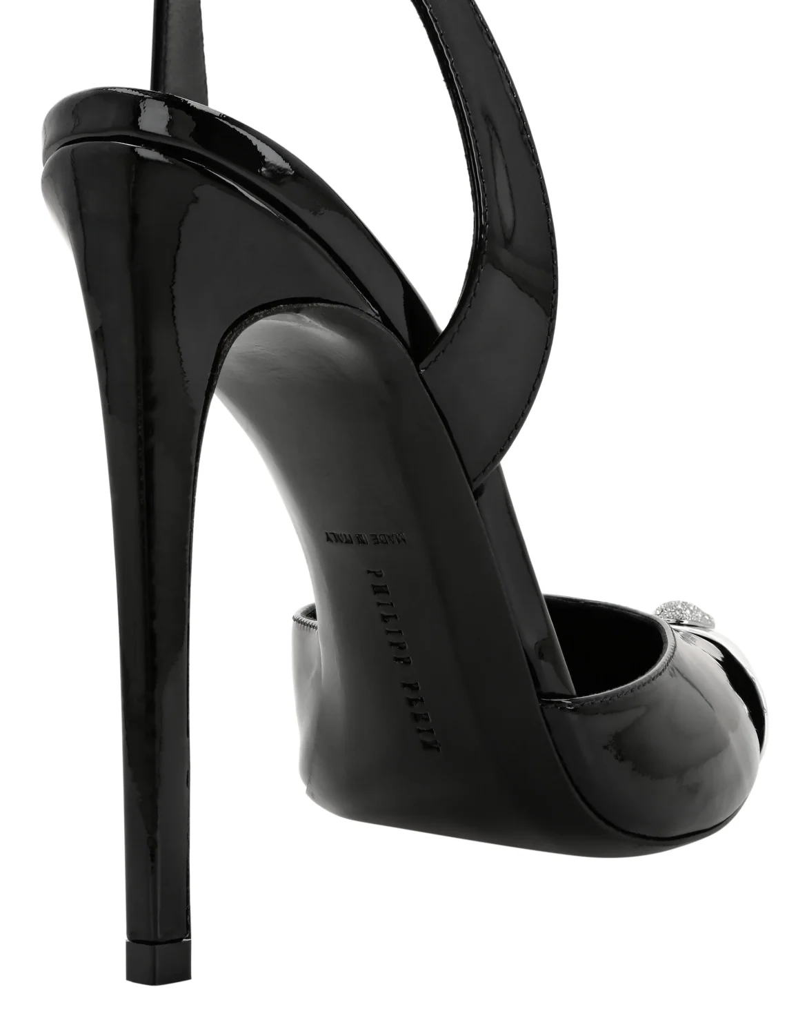 Patent Leather Slingback High Heels Shoes Skull strass, цвет: Черный