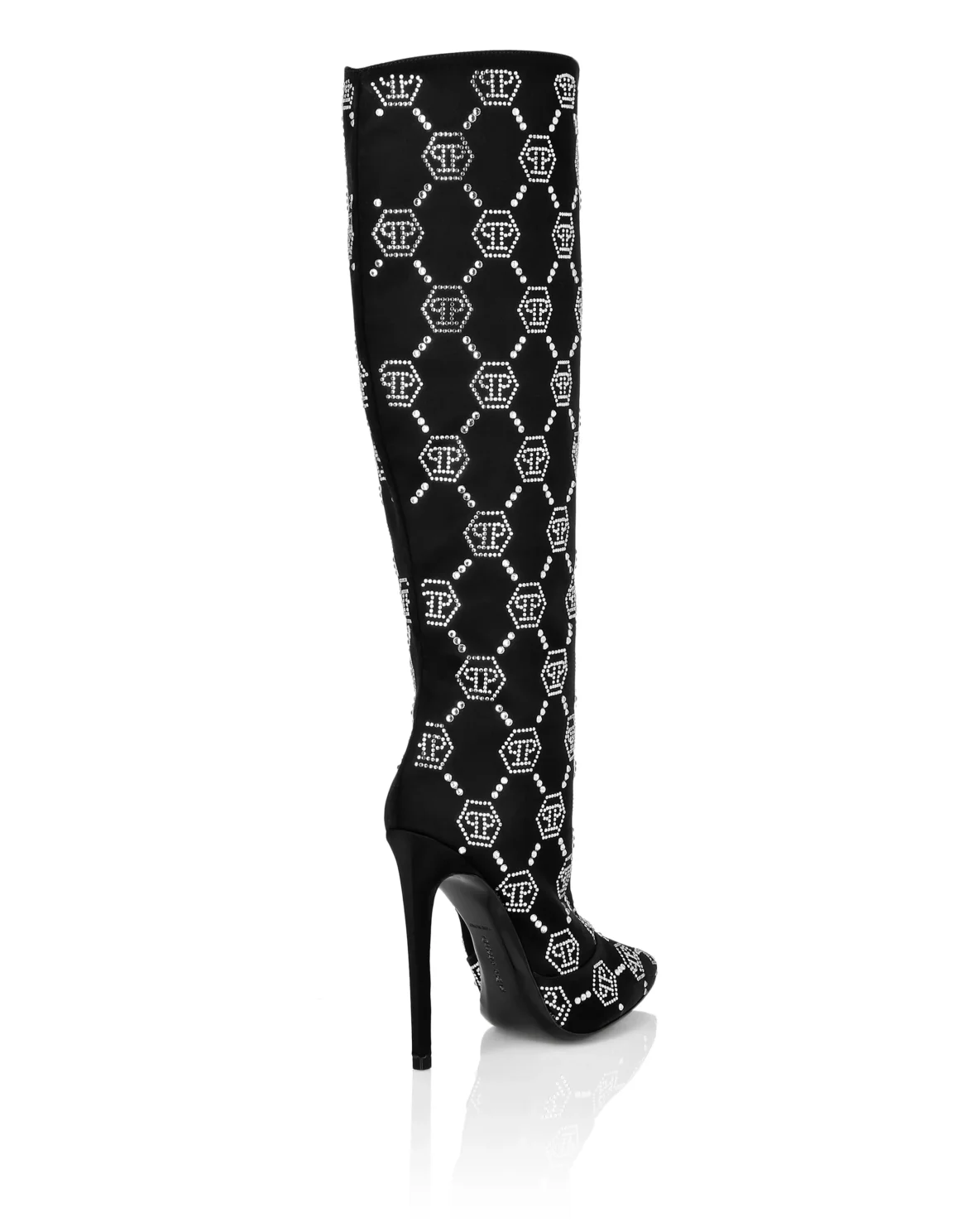 Satin Boots High Heels Mid Strass Monogram, цвет: Черный