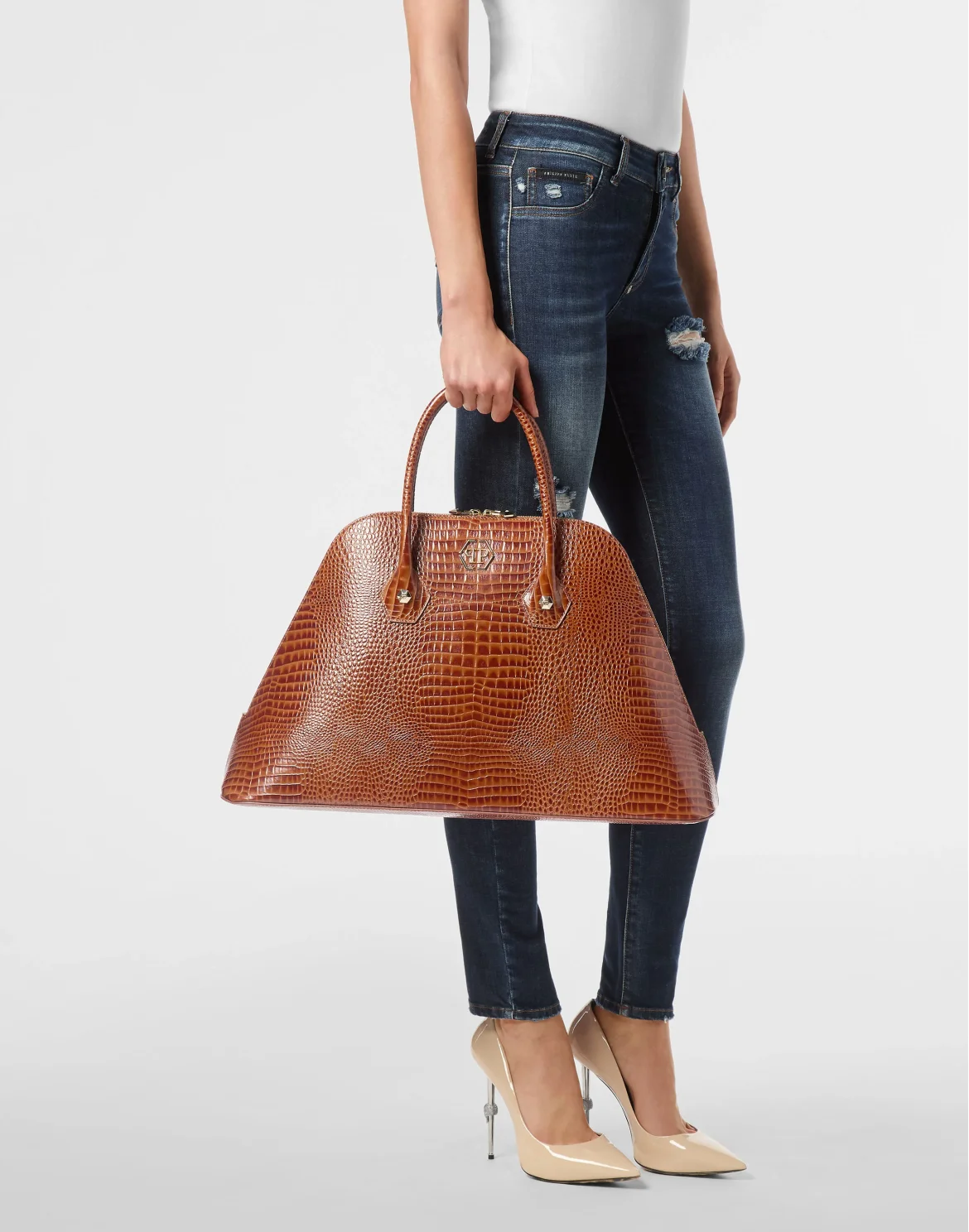 Philipp Plein Majestic Handbag Cocco Large, цвет: Коричневый