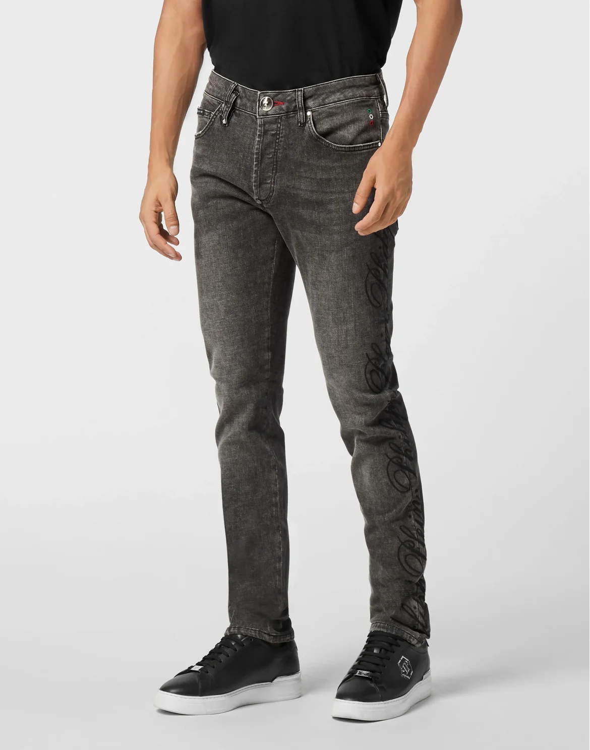 Super Straight Cut Denim Trousers Cursive, цвет: Серый