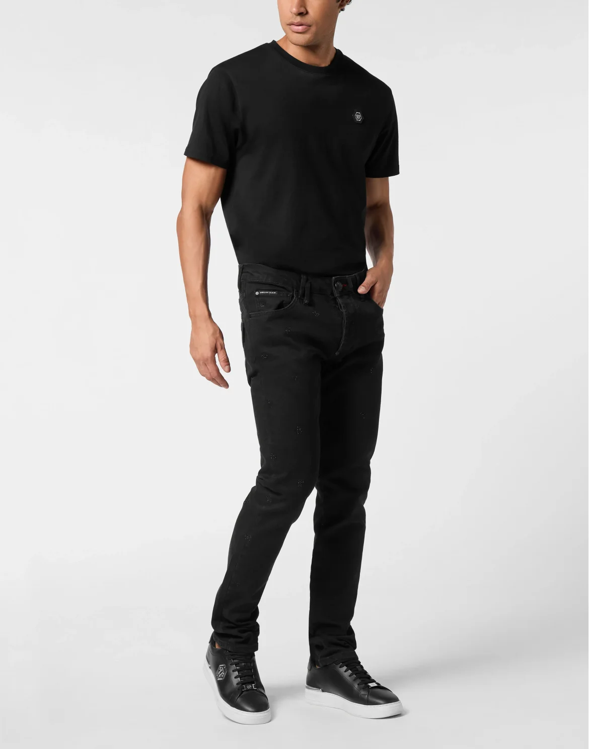 Super Straight Cut Jeans Monogram Strass, цвет: Черный