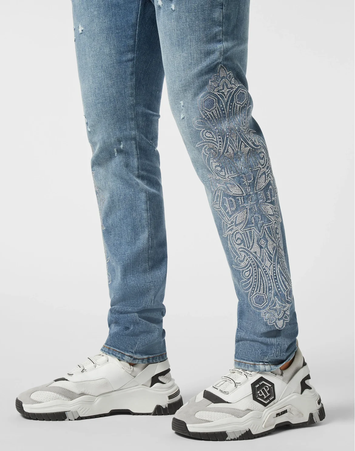 Embellished Super Straight Cut Jeans Cross Gothic Plein, цвет: Темно-синий деним