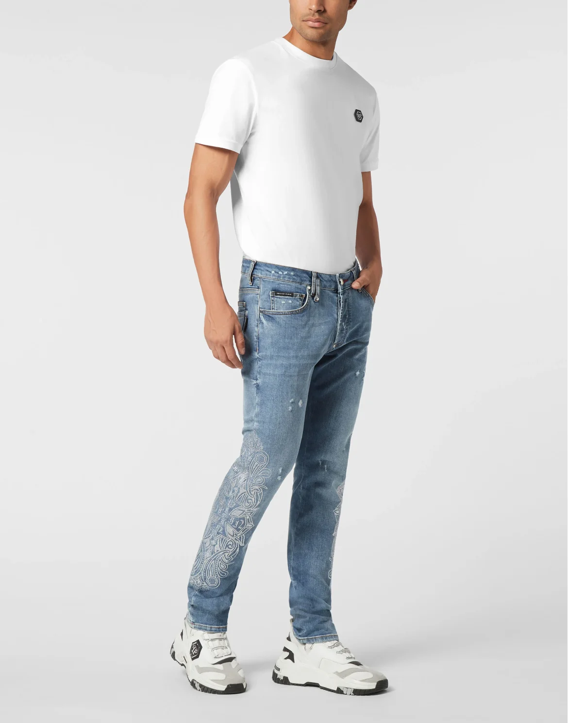 Embellished Super Straight Cut Jeans Cross Gothic Plein, цвет: Темно-синий деним