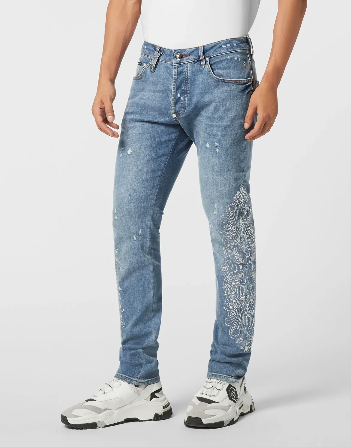 Embellished Super Straight Cut Jeans Cross Gothic Plein, цвет: Темно-синий деним